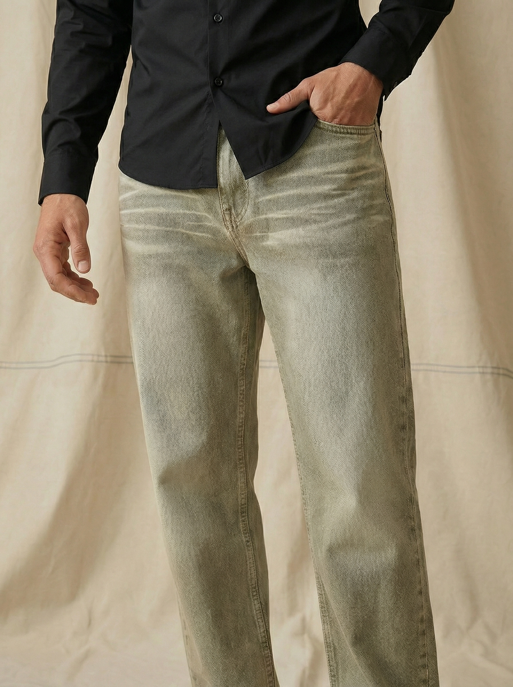 Men’s Light Khaki Baggy Jeans Denim Jeans
