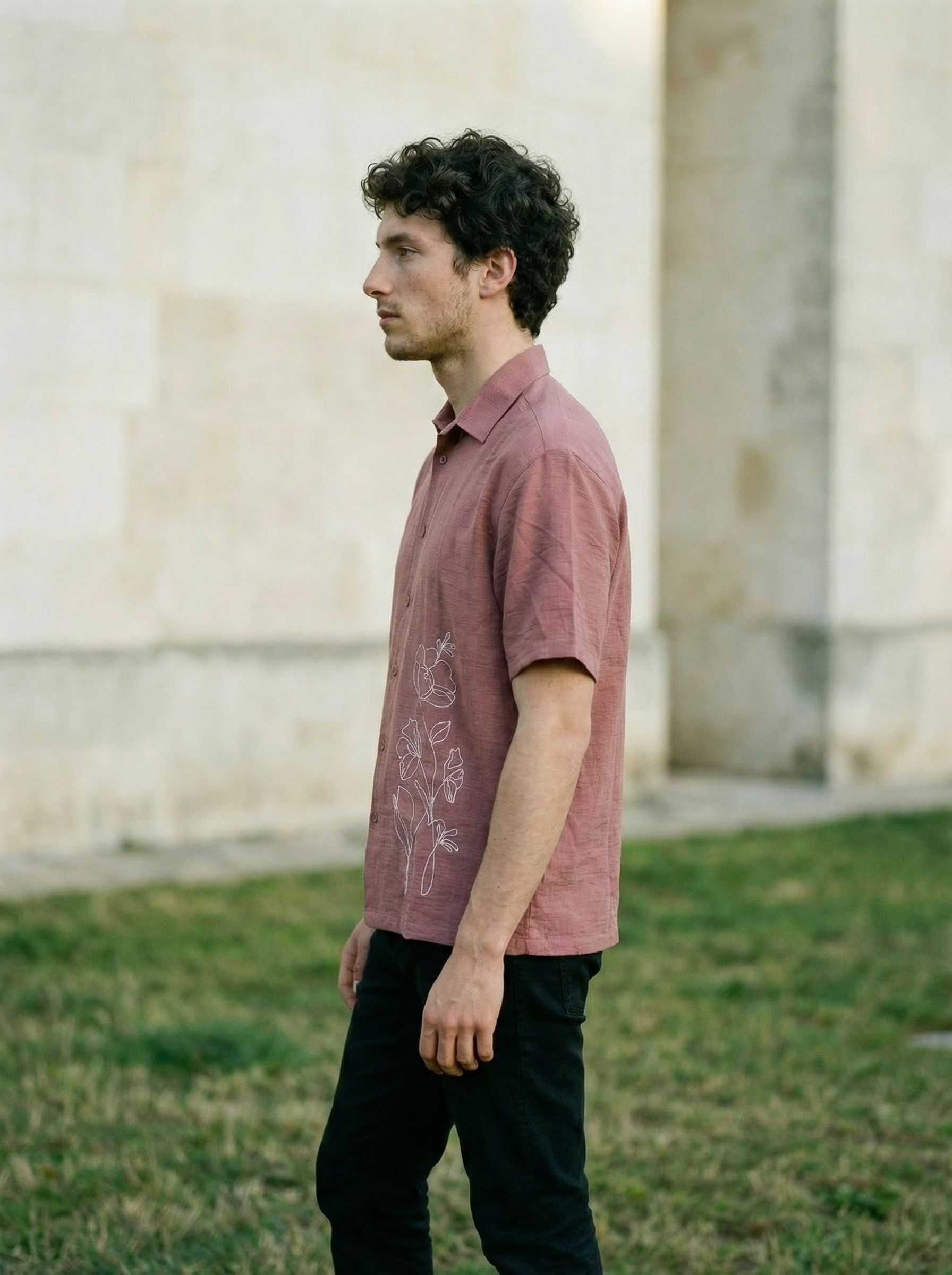 Men’s Peach Linen Oxford Relax Fit Shirt