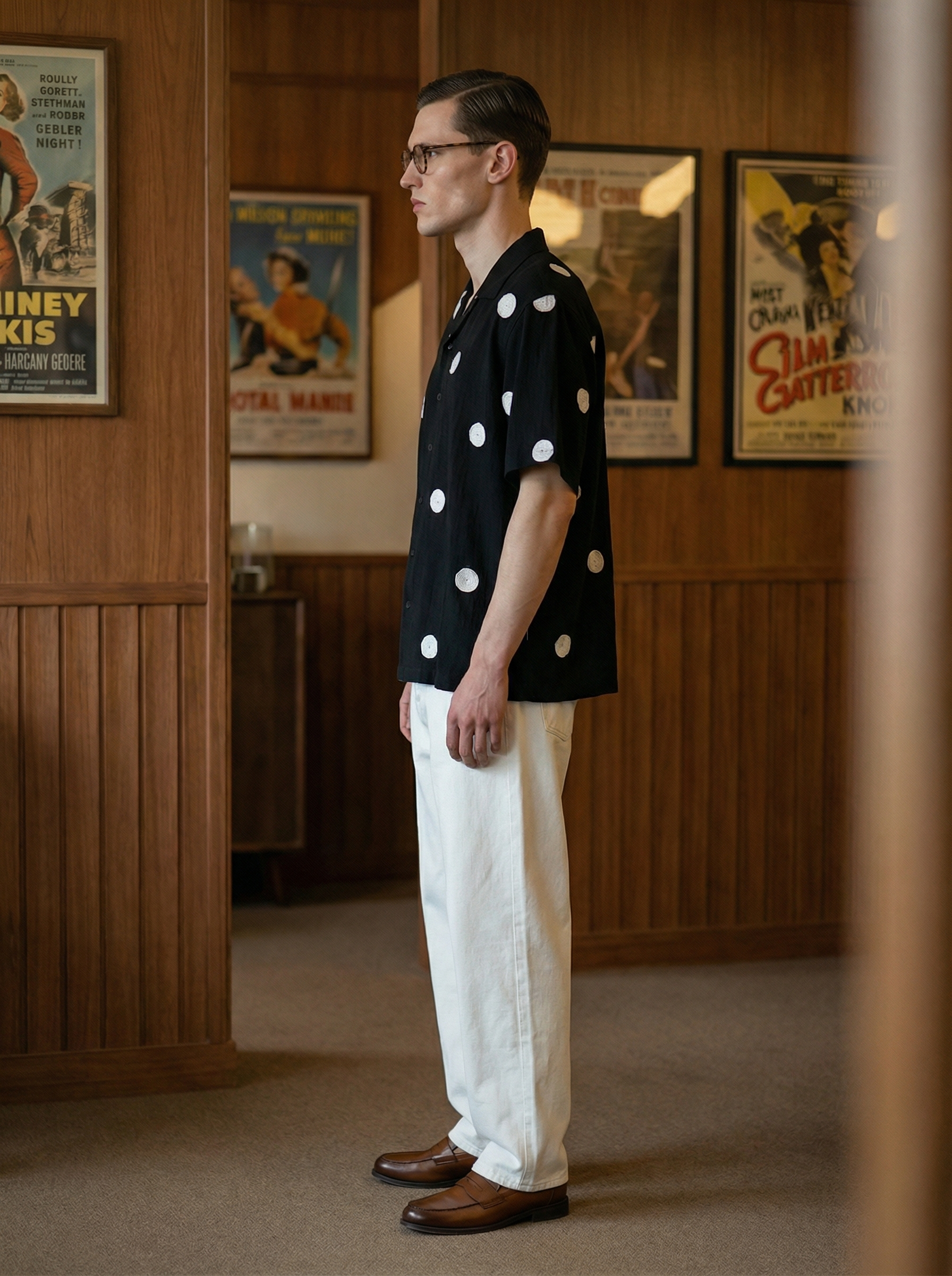 Black Polyester Cotton Oversized Cuban-Collar Shirt