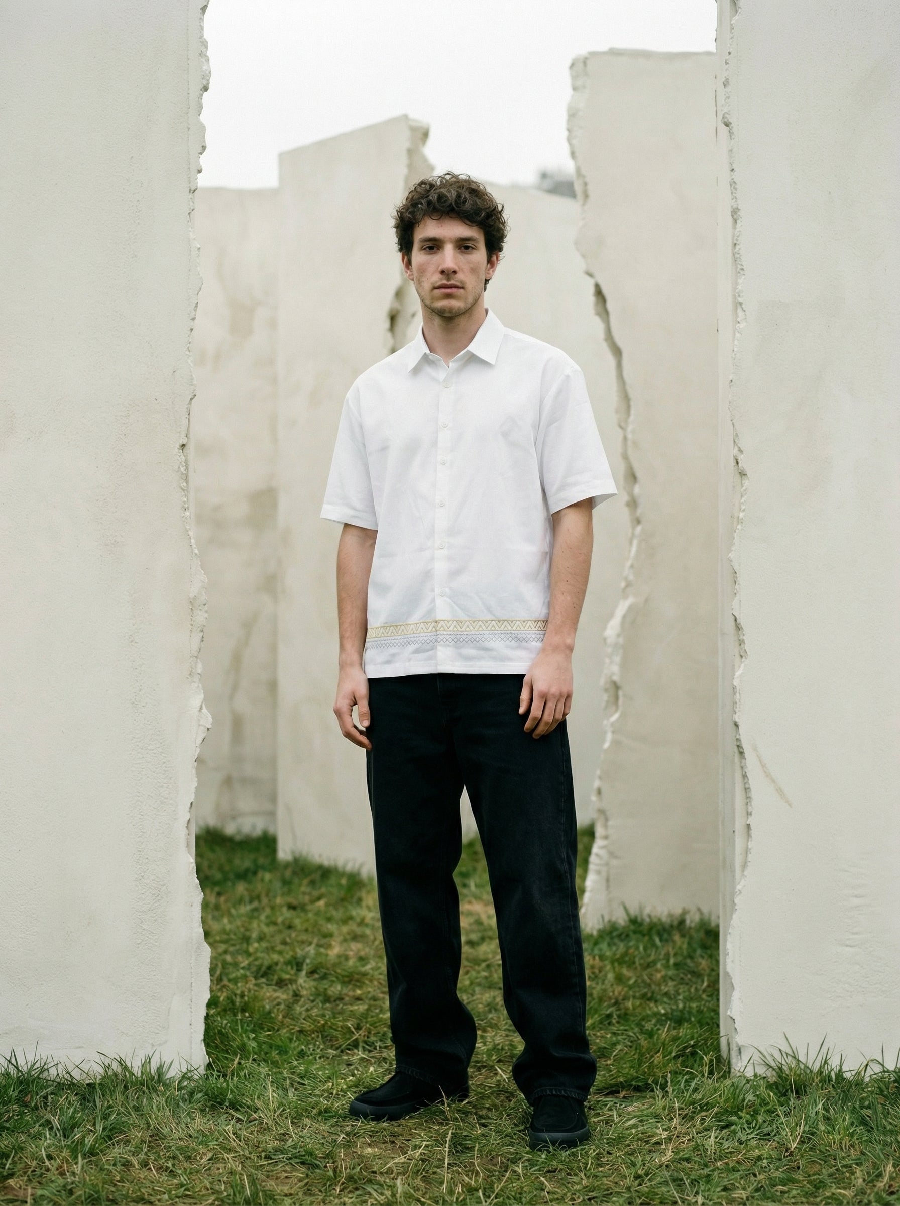 Men’s White Embroidered Relax Fit Shirt