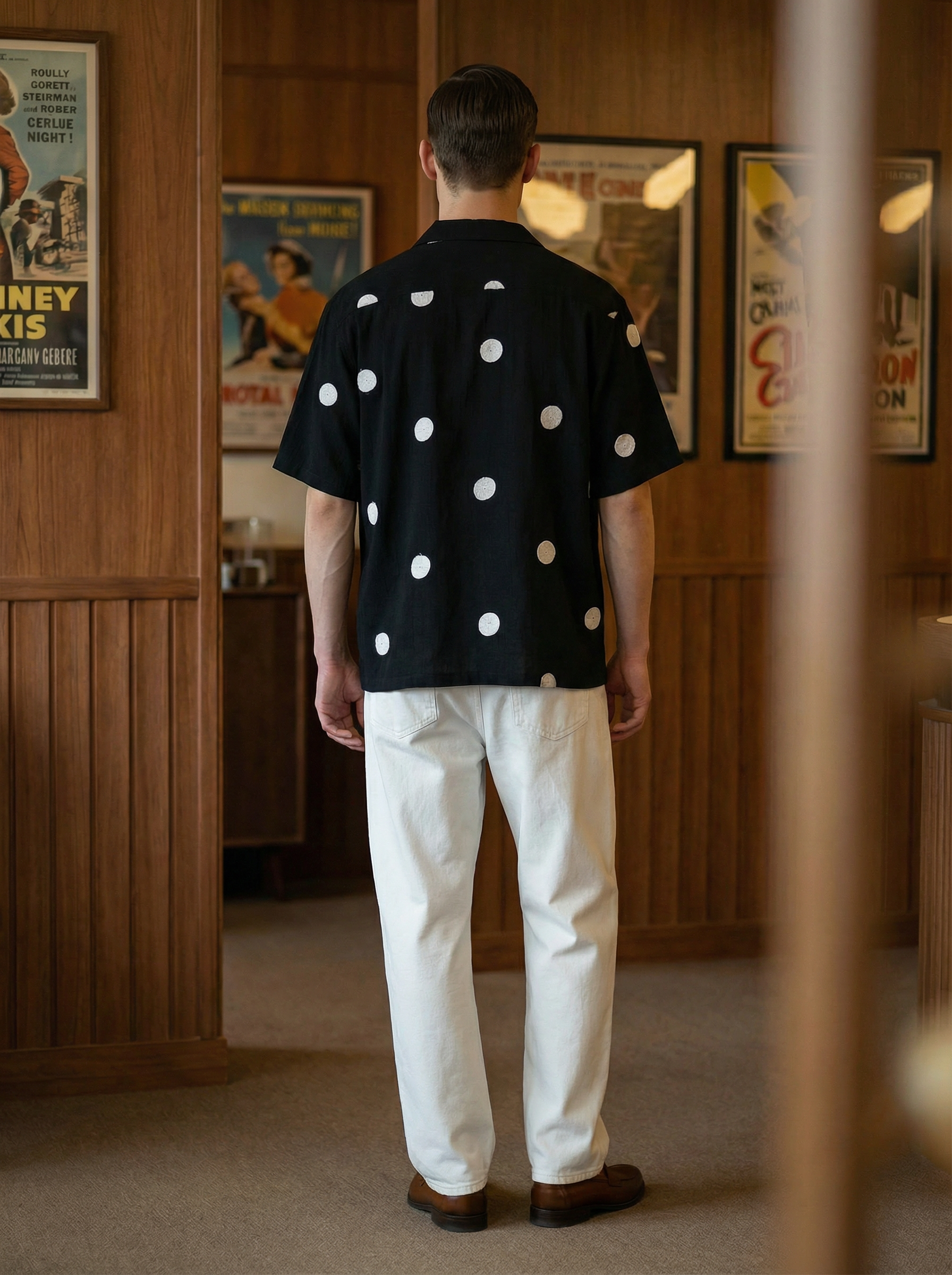 Black Polyester Cotton Oversized Cuban-Collar Shirt