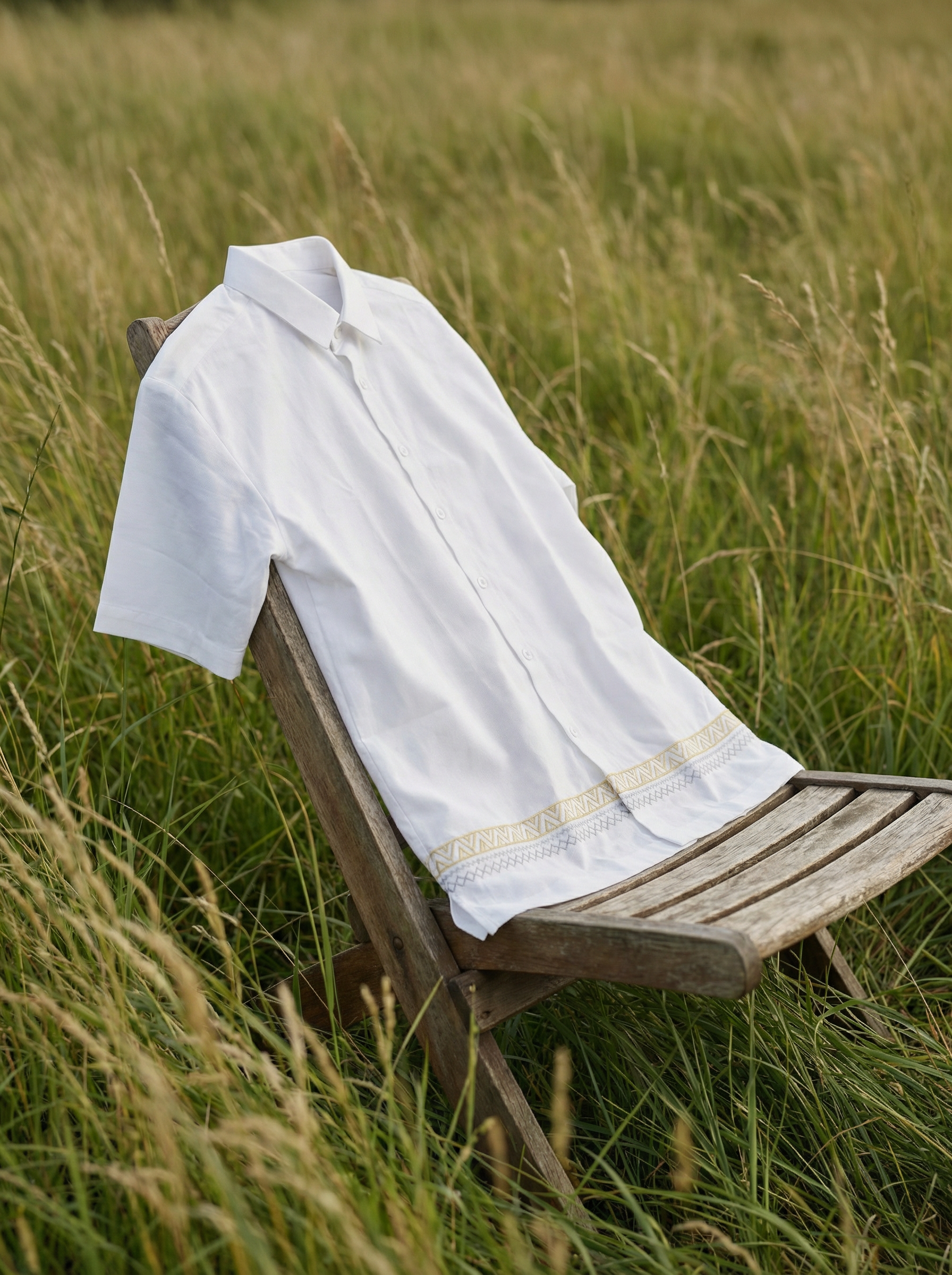 Men’s White Embroidered Relax Fit Shirt