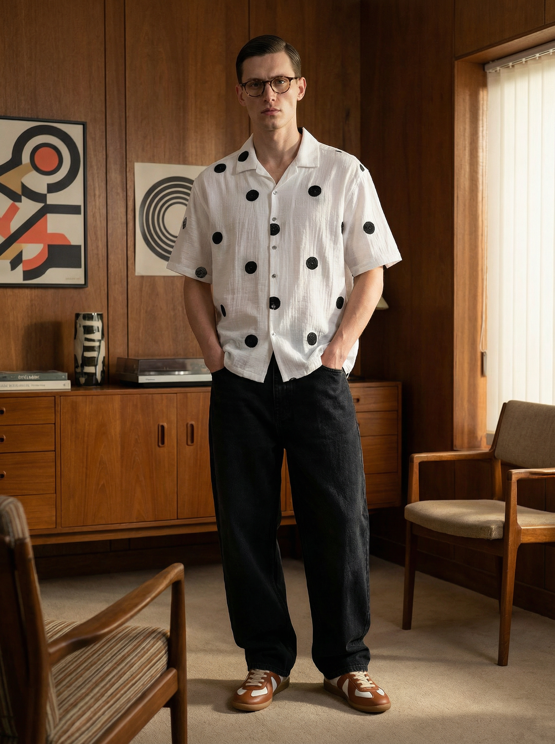 White Polyester Cotton Oversized Cuban-Collar Shirt