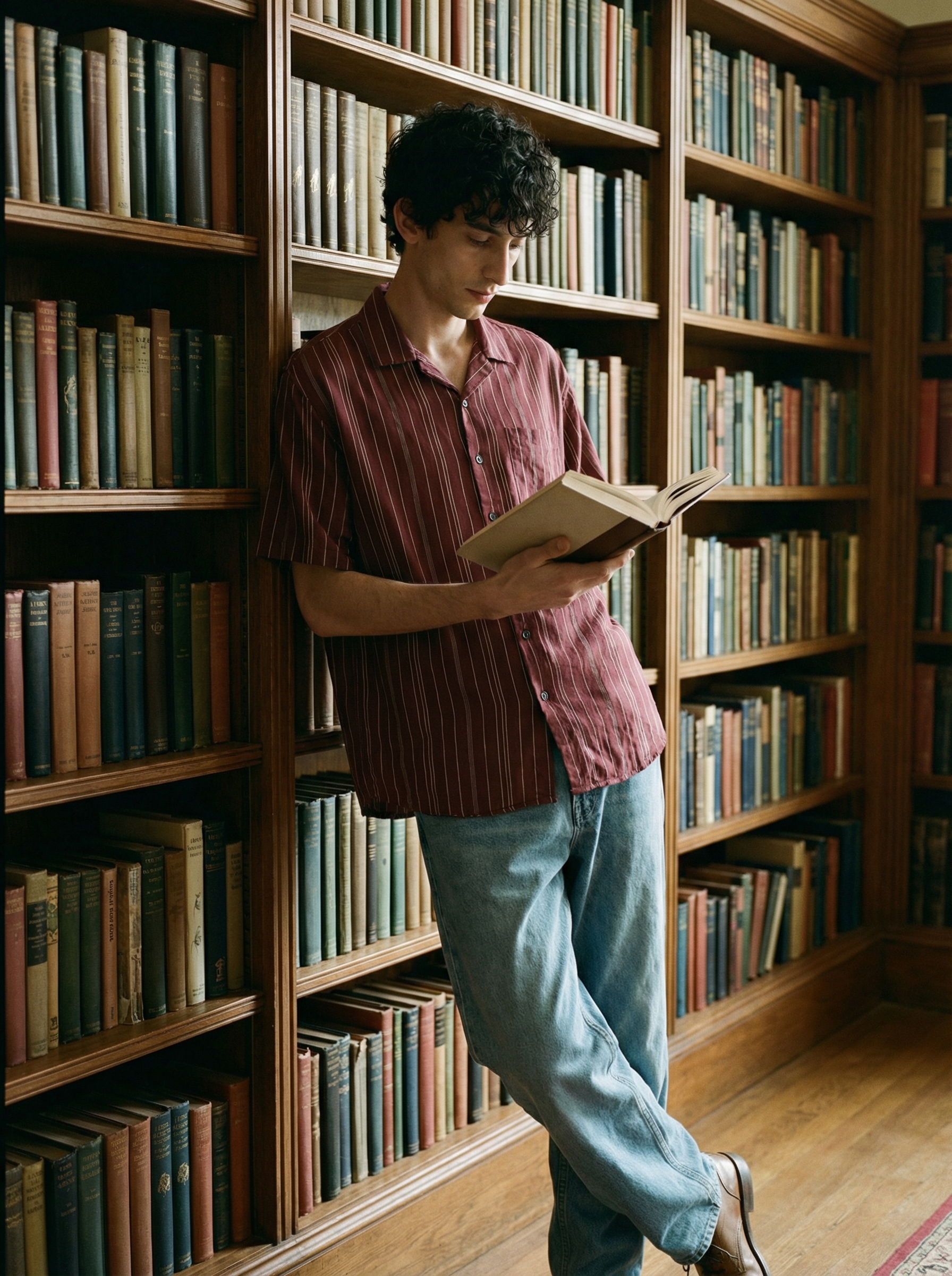 Maroon Polyester Cotton Oversized Cuban-Collar Shirt
