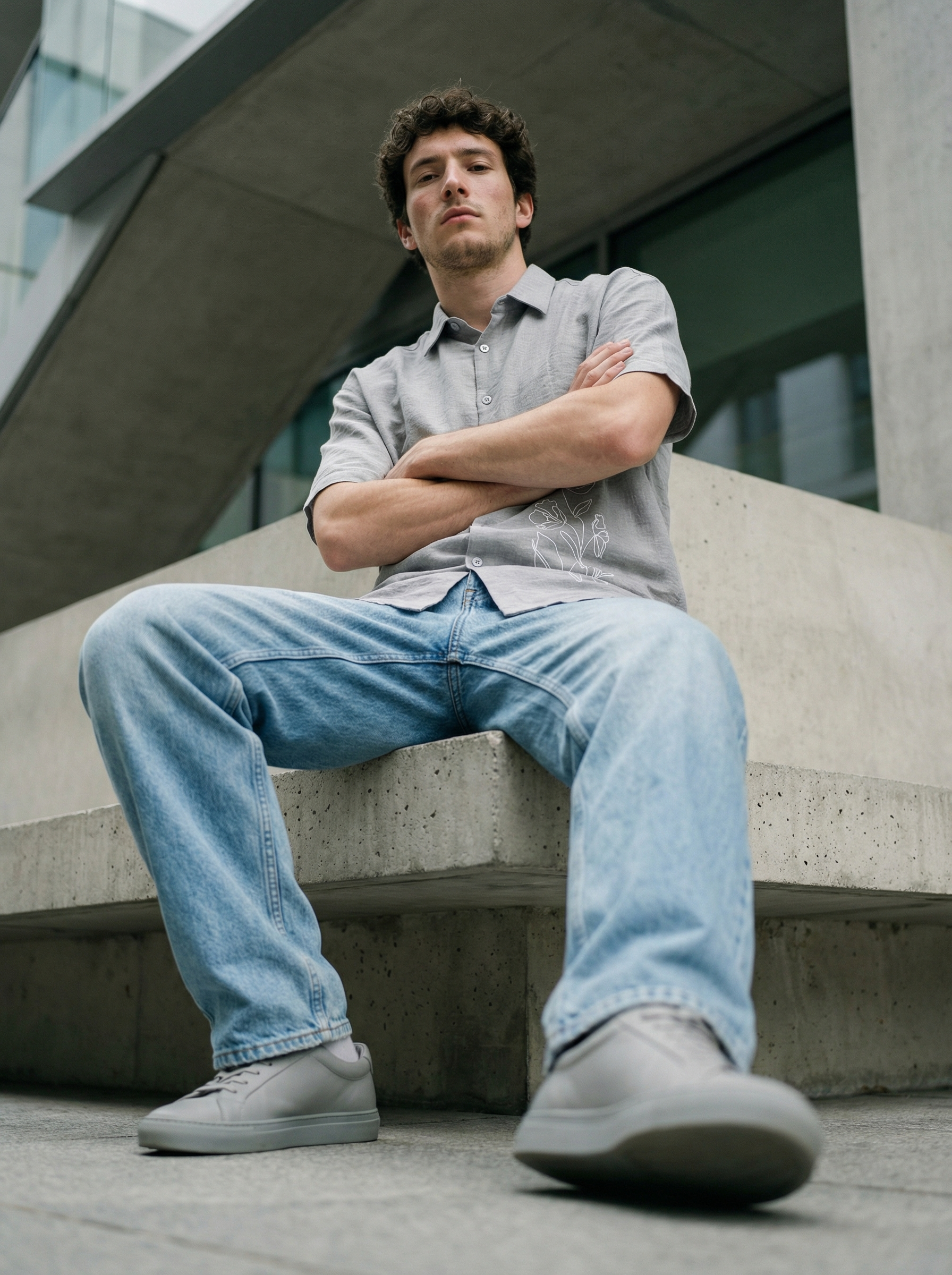 Men’s Grey Linen Oxford Relax Fit Shirt