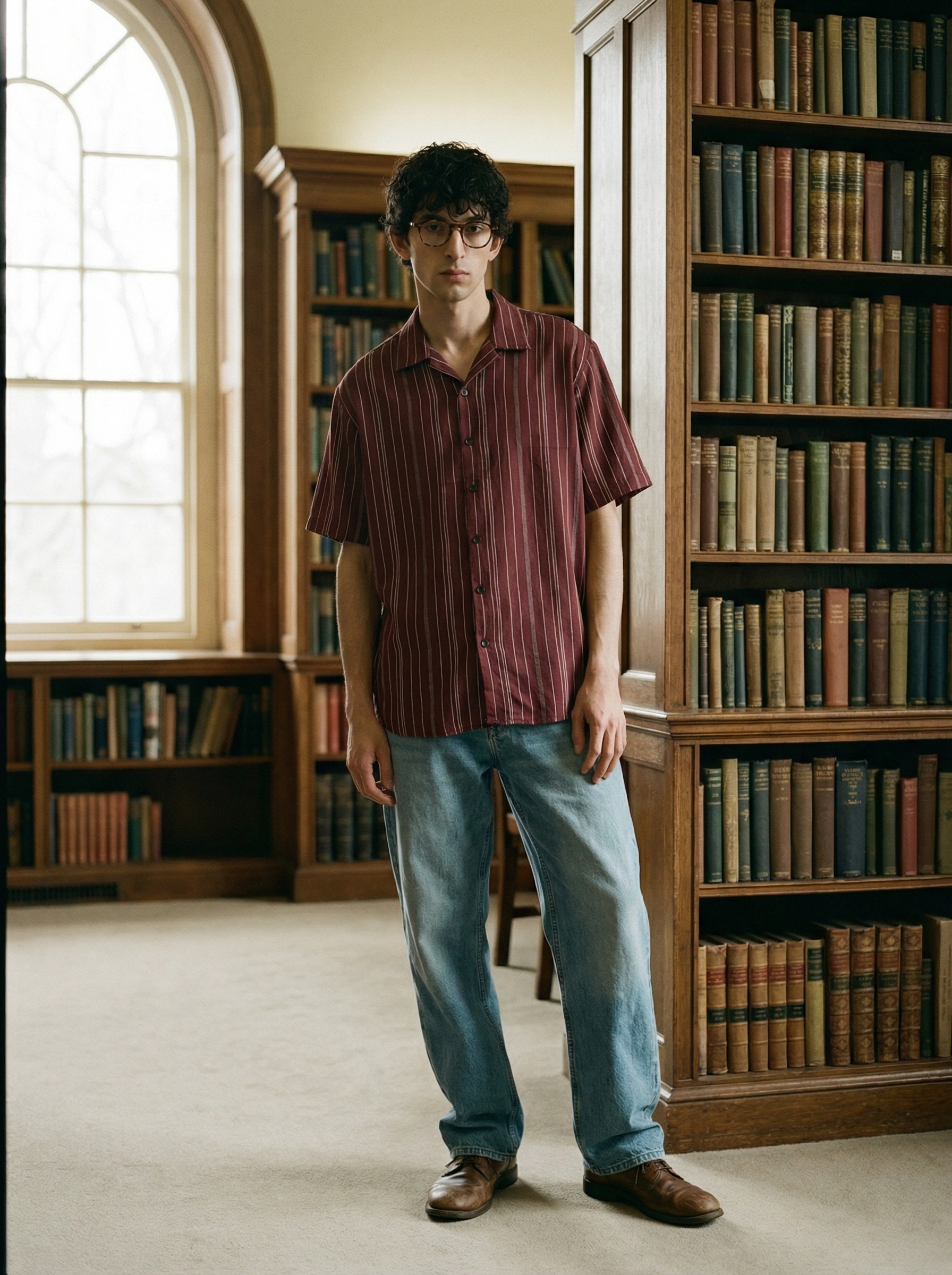 Maroon Polyester Cotton Oversized Cuban-Collar Shirt