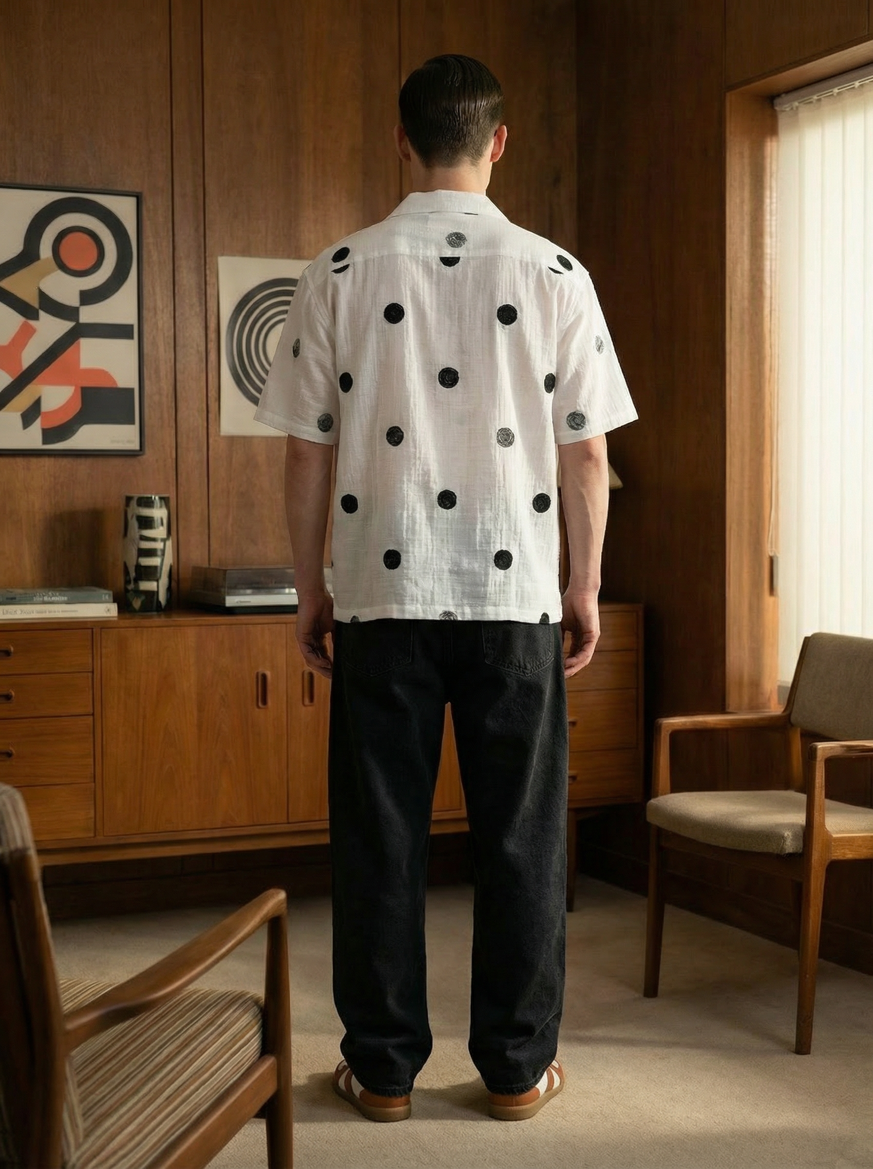 White Polyester Cotton Oversized Cuban-Collar Shirt