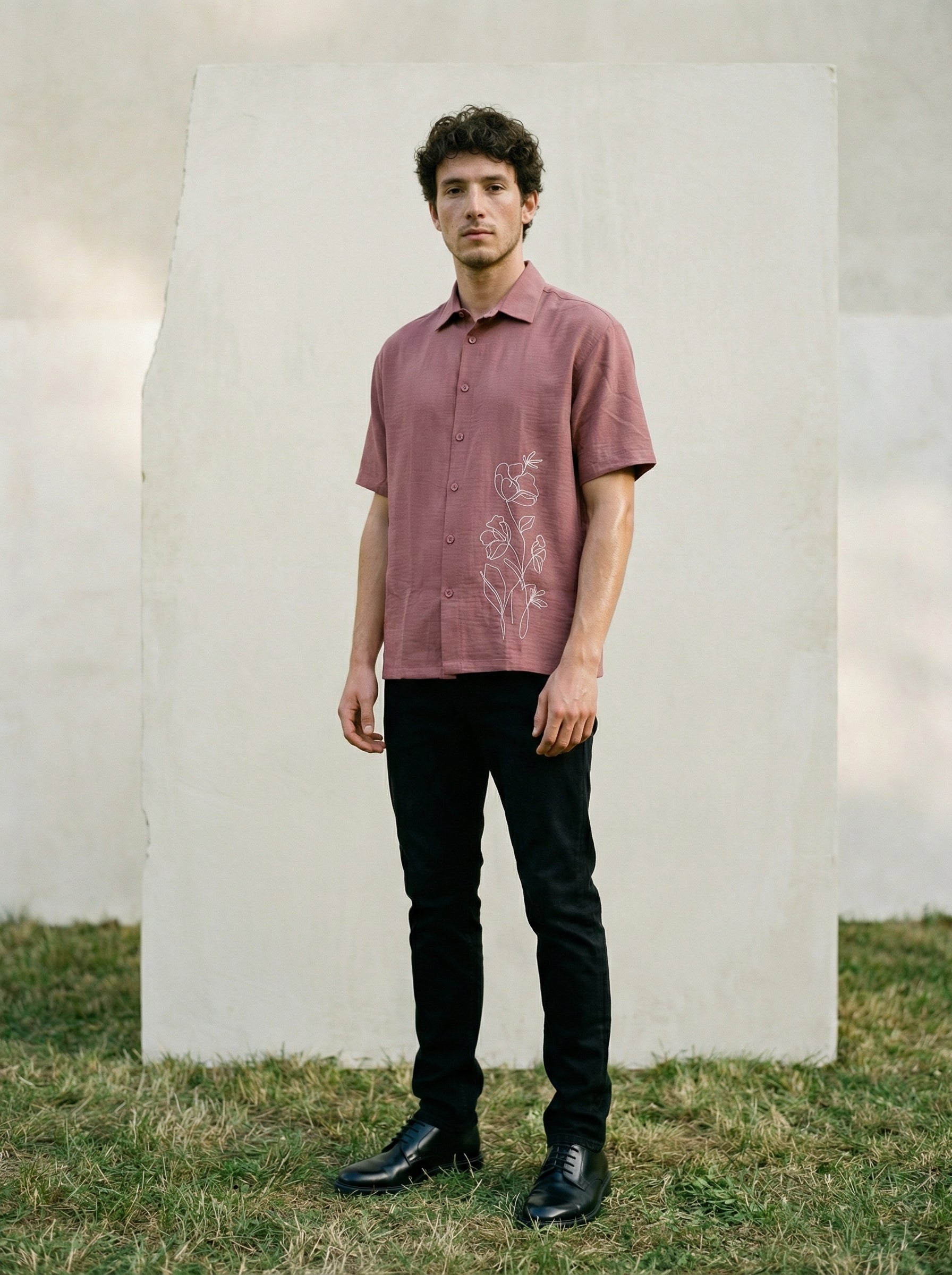 Men’s Peach Linen Oxford Relax Fit Shirt