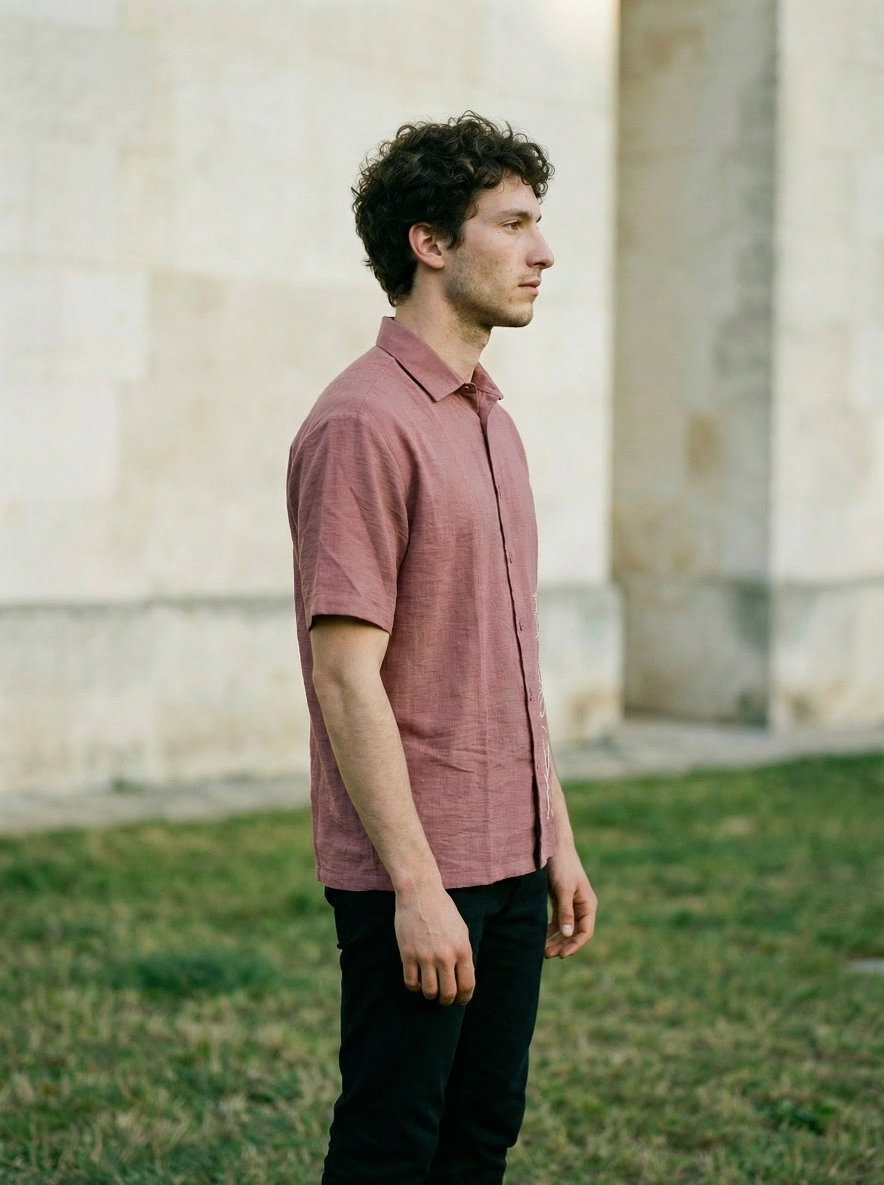 Men’s Peach Linen Oxford Relax Fit Shirt