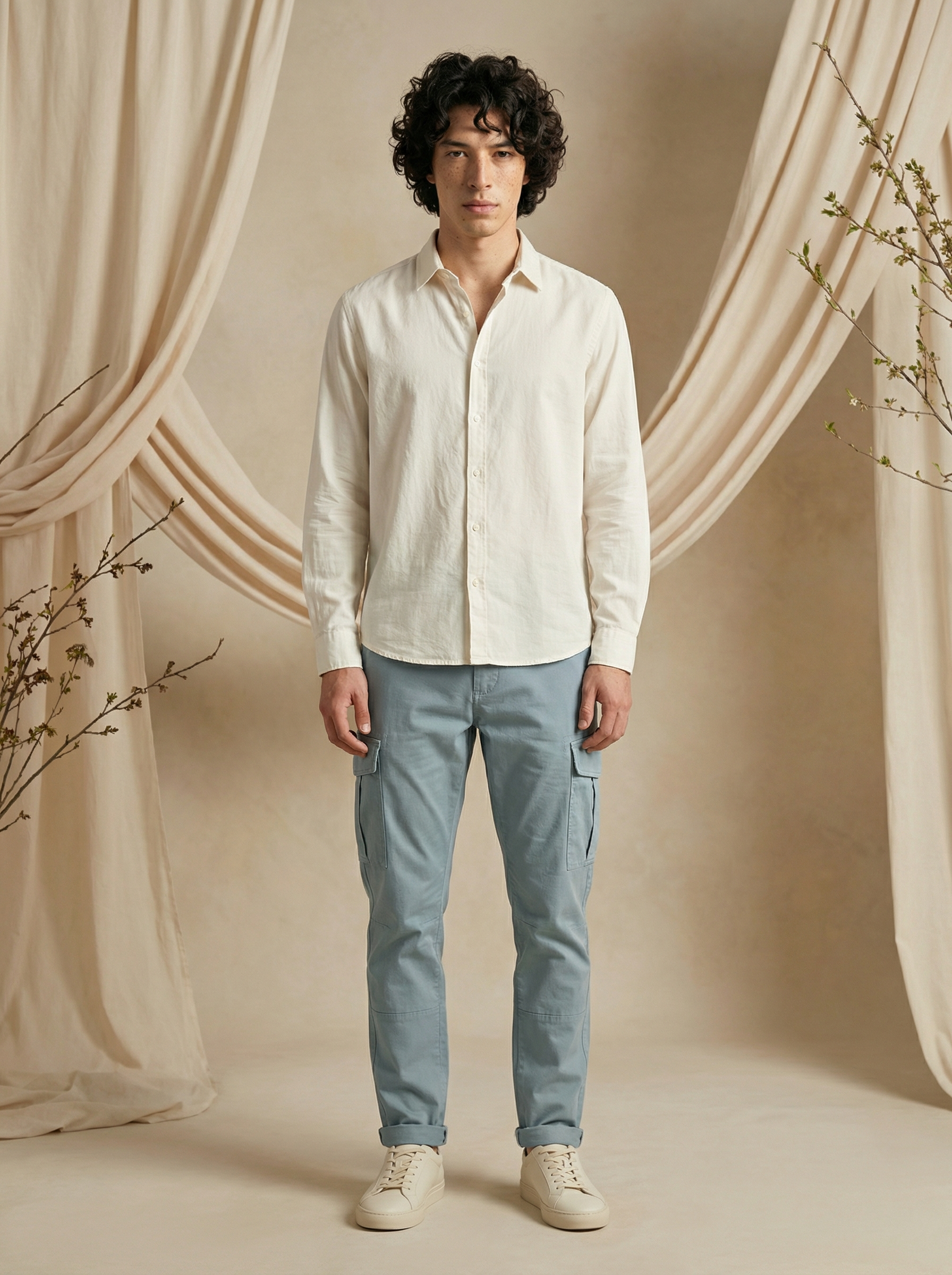 Men’s Sky Blue Cotton Twill Cargo Pants