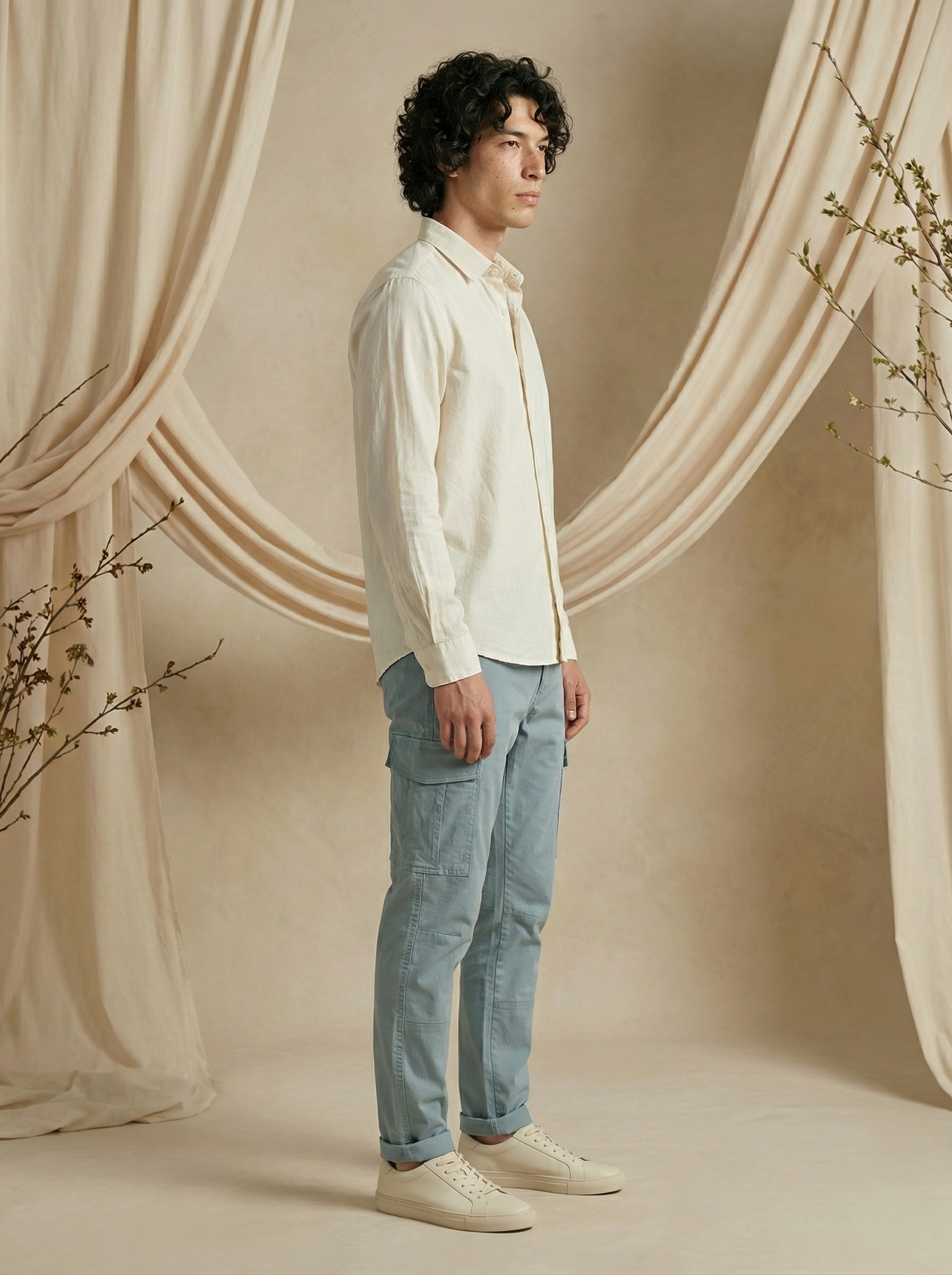 Men’s Sky Blue Cotton Twill Cargo Pants