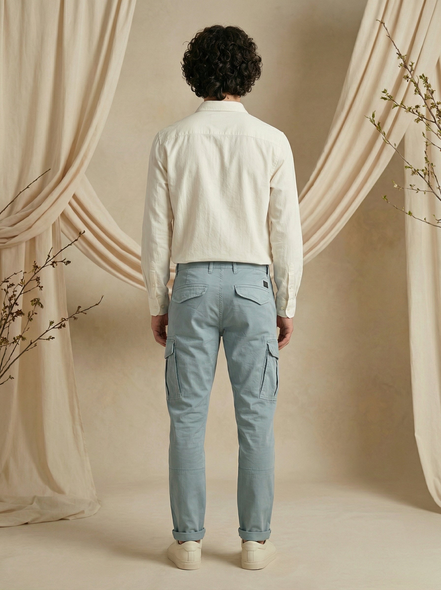 Men’s Sky Blue Cotton Twill Cargo Pants