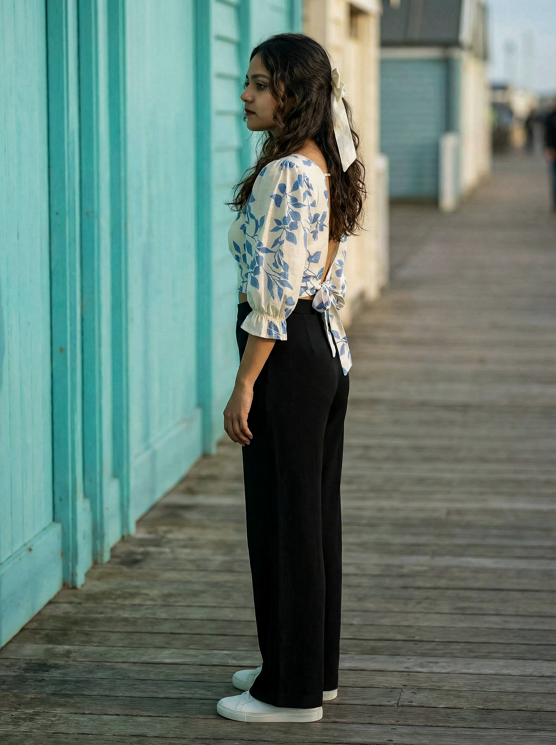 Women's Blue Nylon Viscose Imp Top with Square Neck