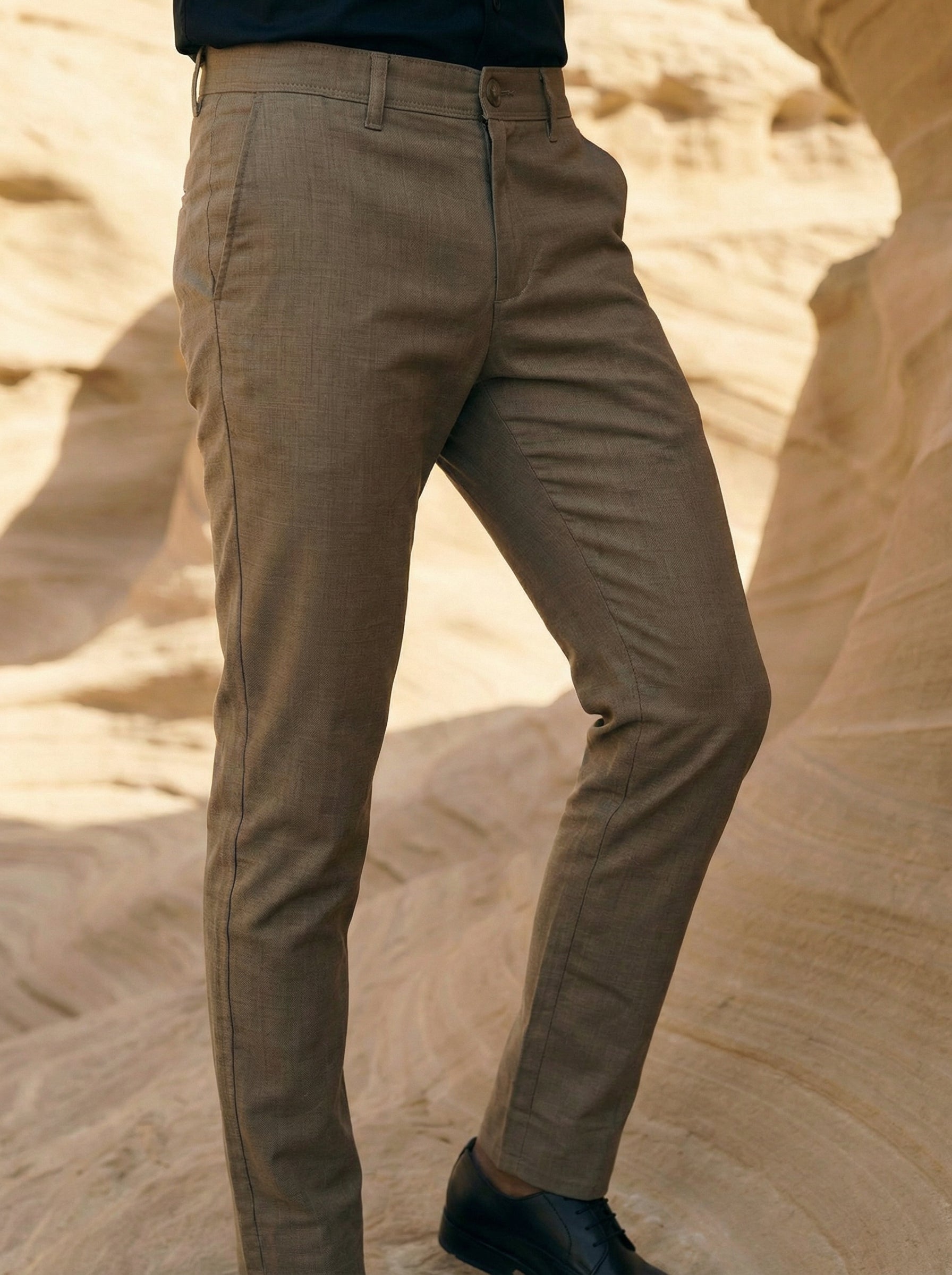 Men’s Cream Casual Fancy Linen Trousers