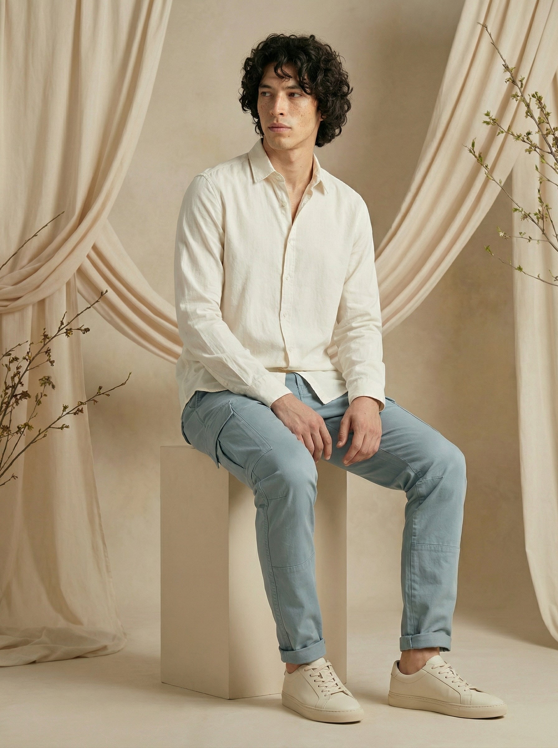 Men’s Sky Blue Cotton Twill Cargo Pants