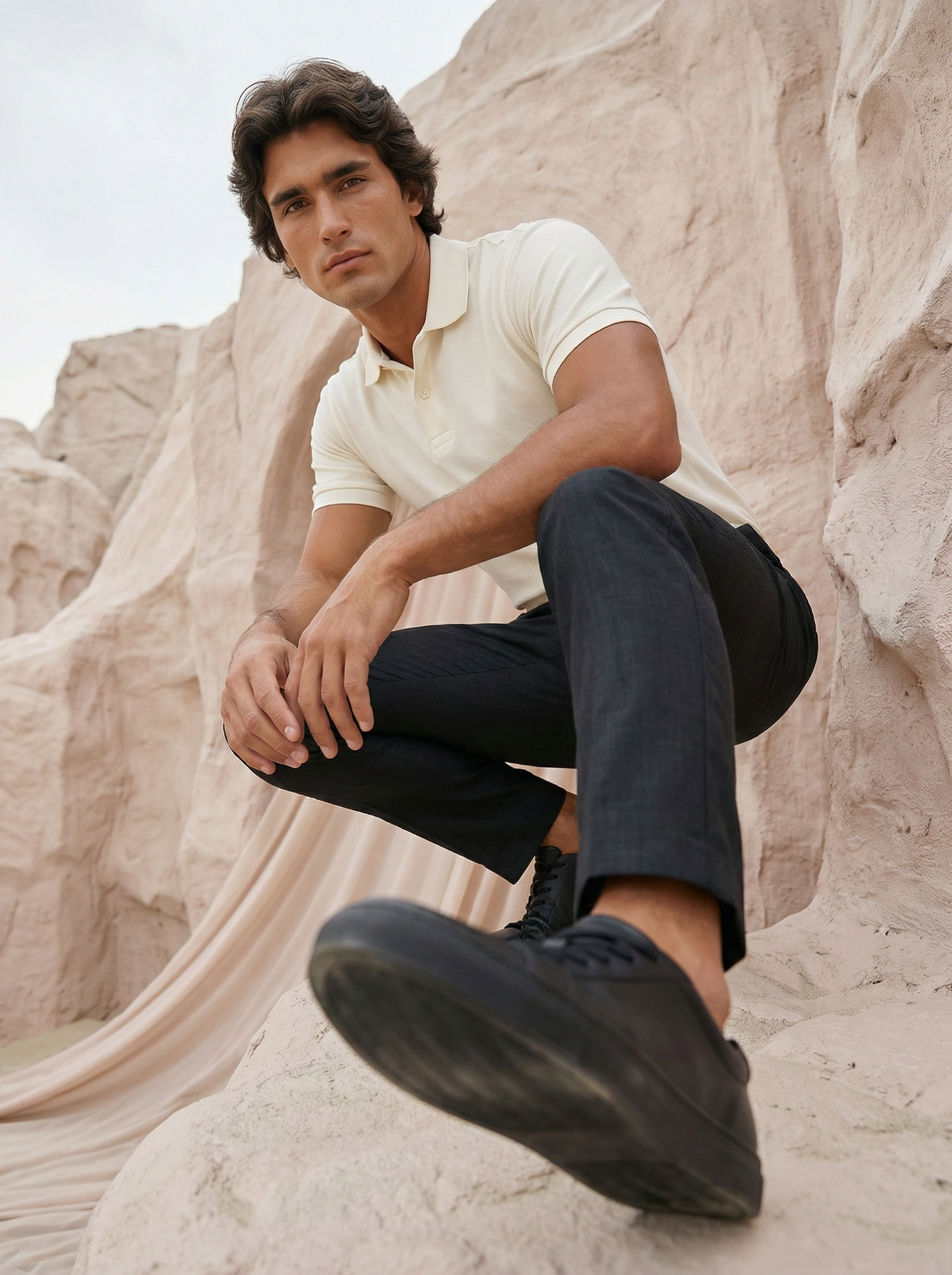 Men’s Black Casual Fancy Linen Dobby Trousers