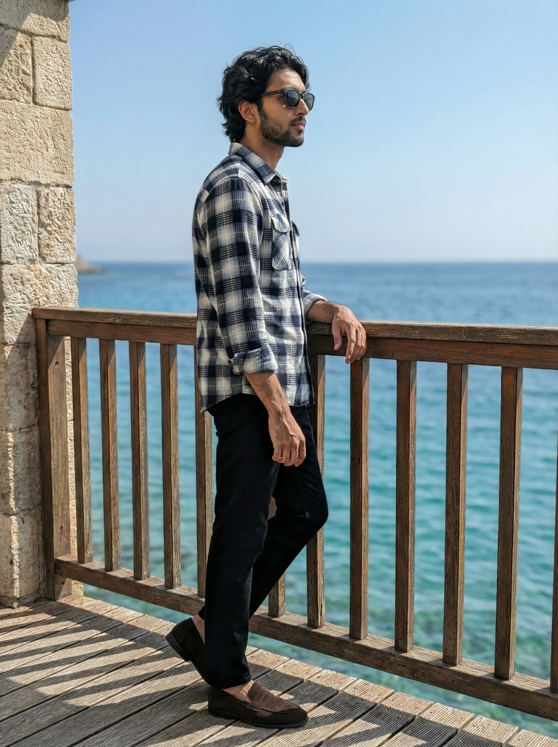 Men’s Relaxed Fit Blue Checked Shirt