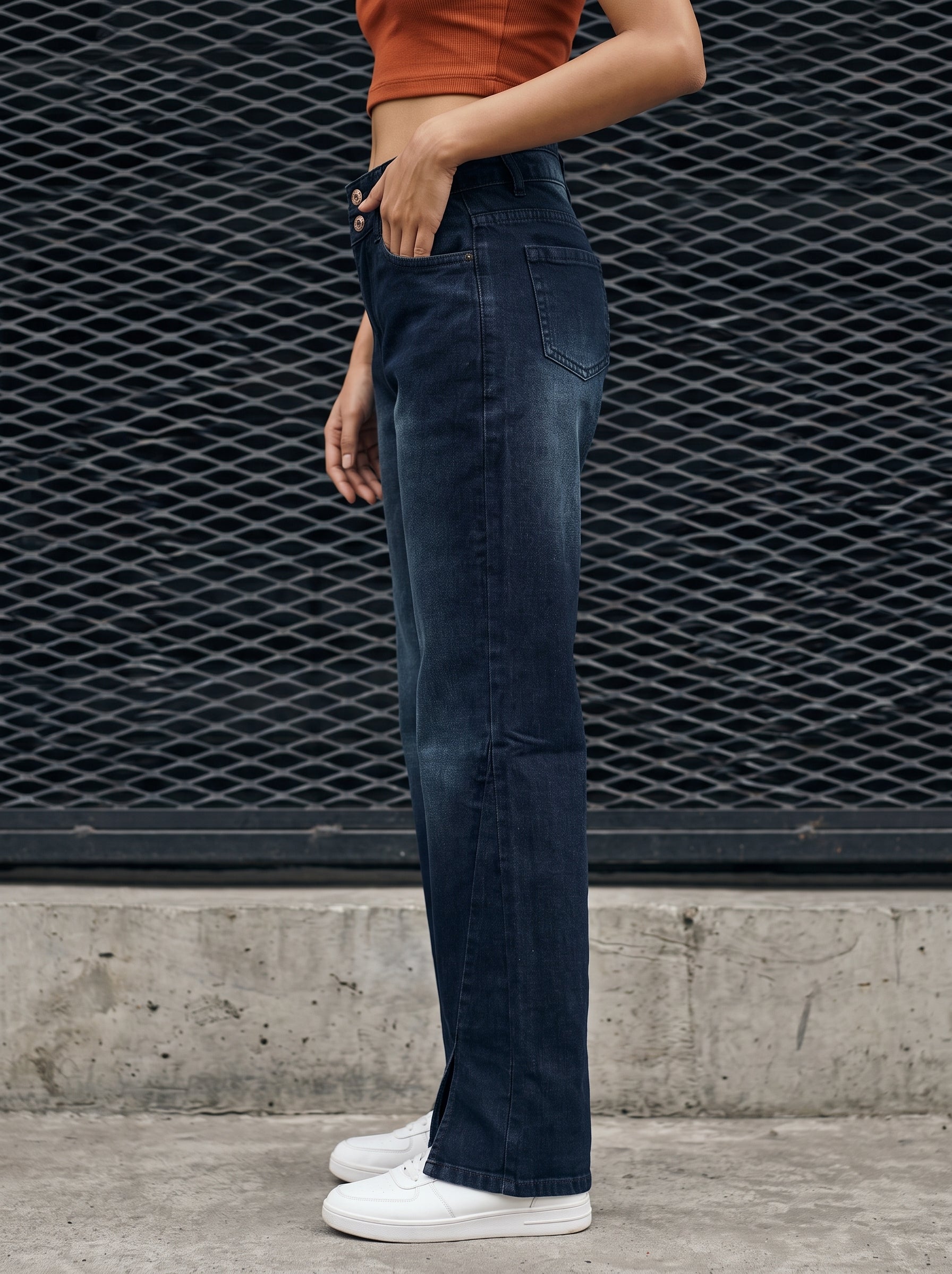 Women's Denim Tinted Navy Straight Fit  Jeans