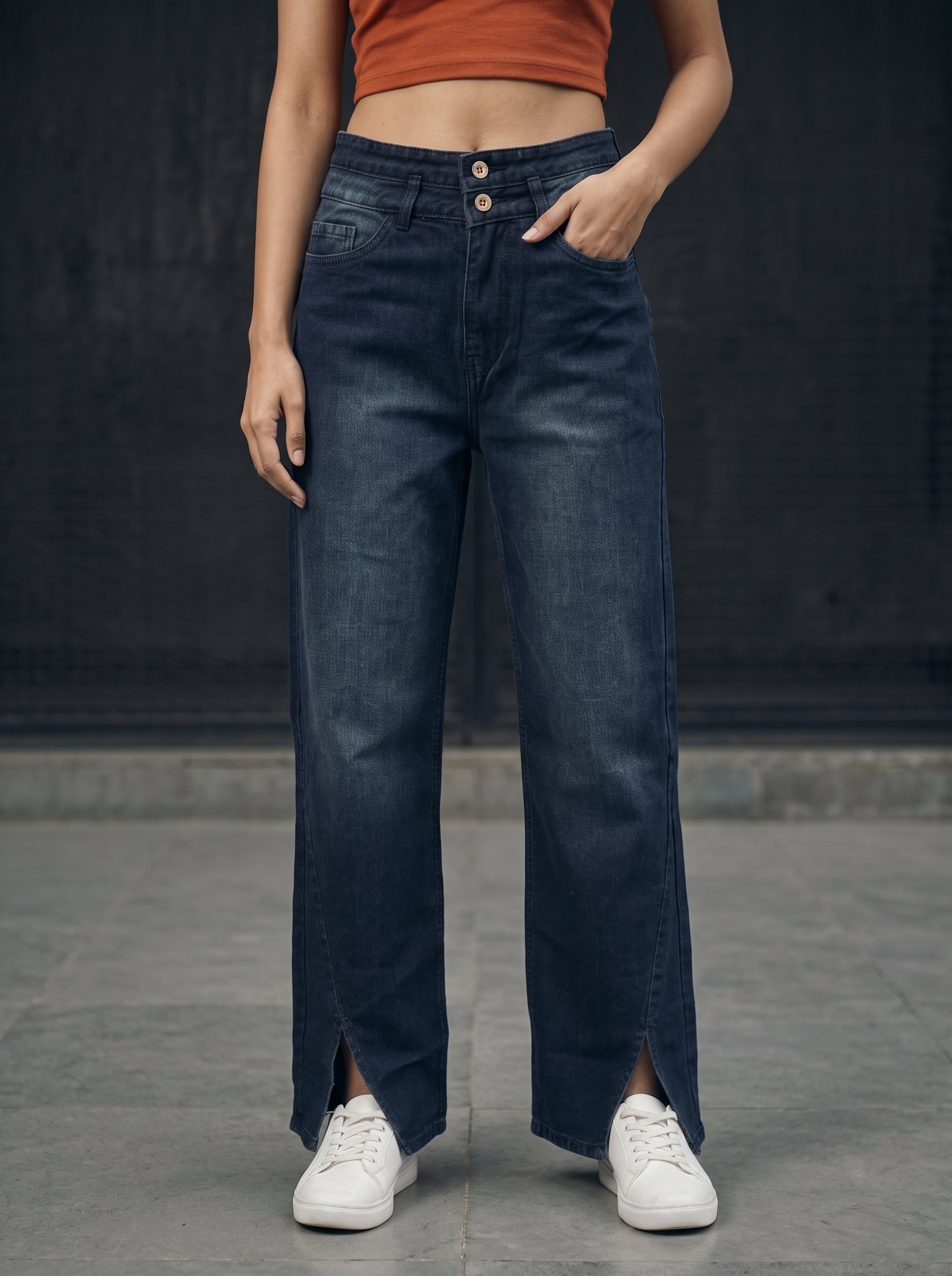 Women's Denim Tinted Navy Straight Fit  Jeans