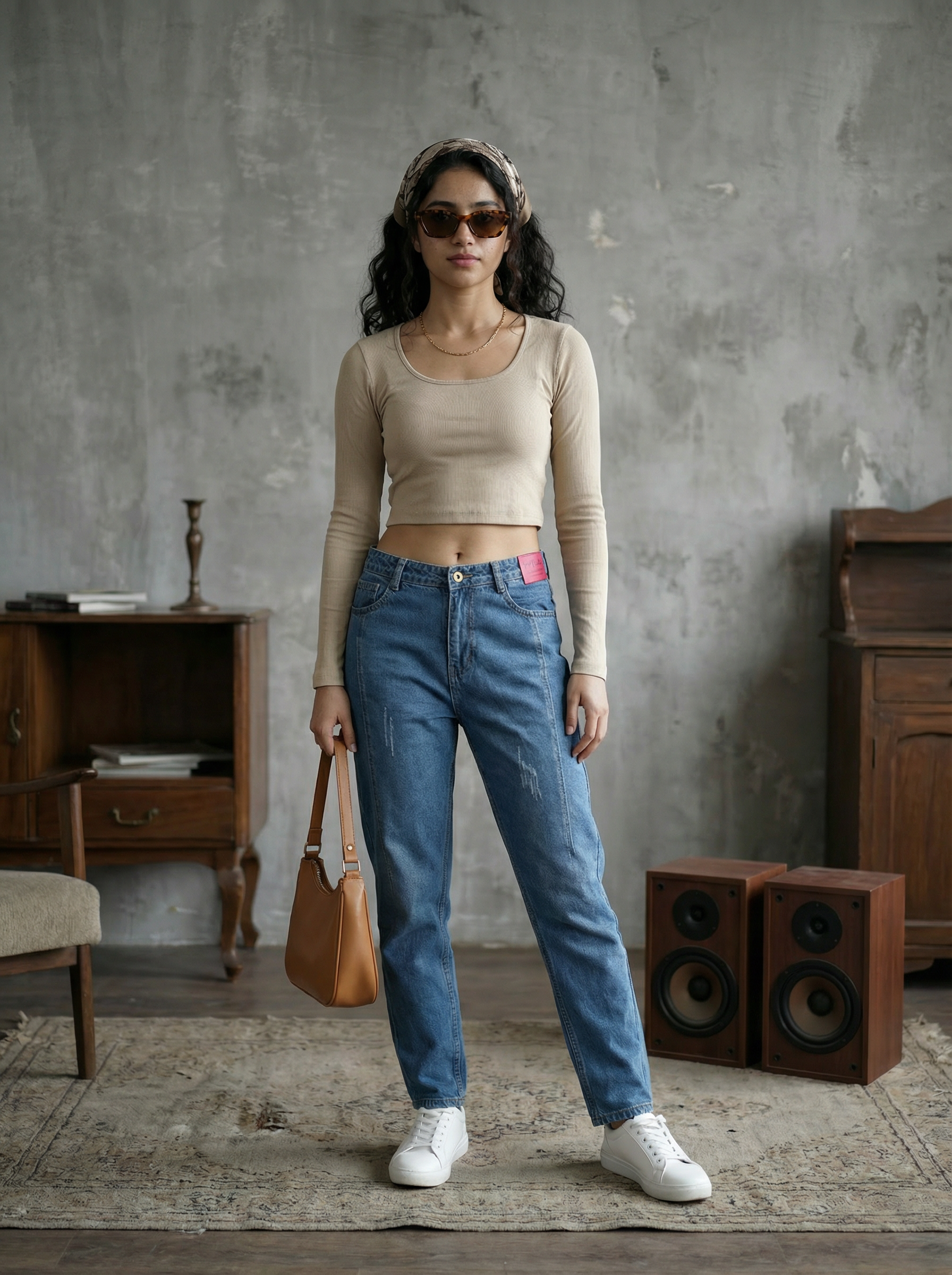 Beige Slim Fit Square Neck Women’s Crop Top