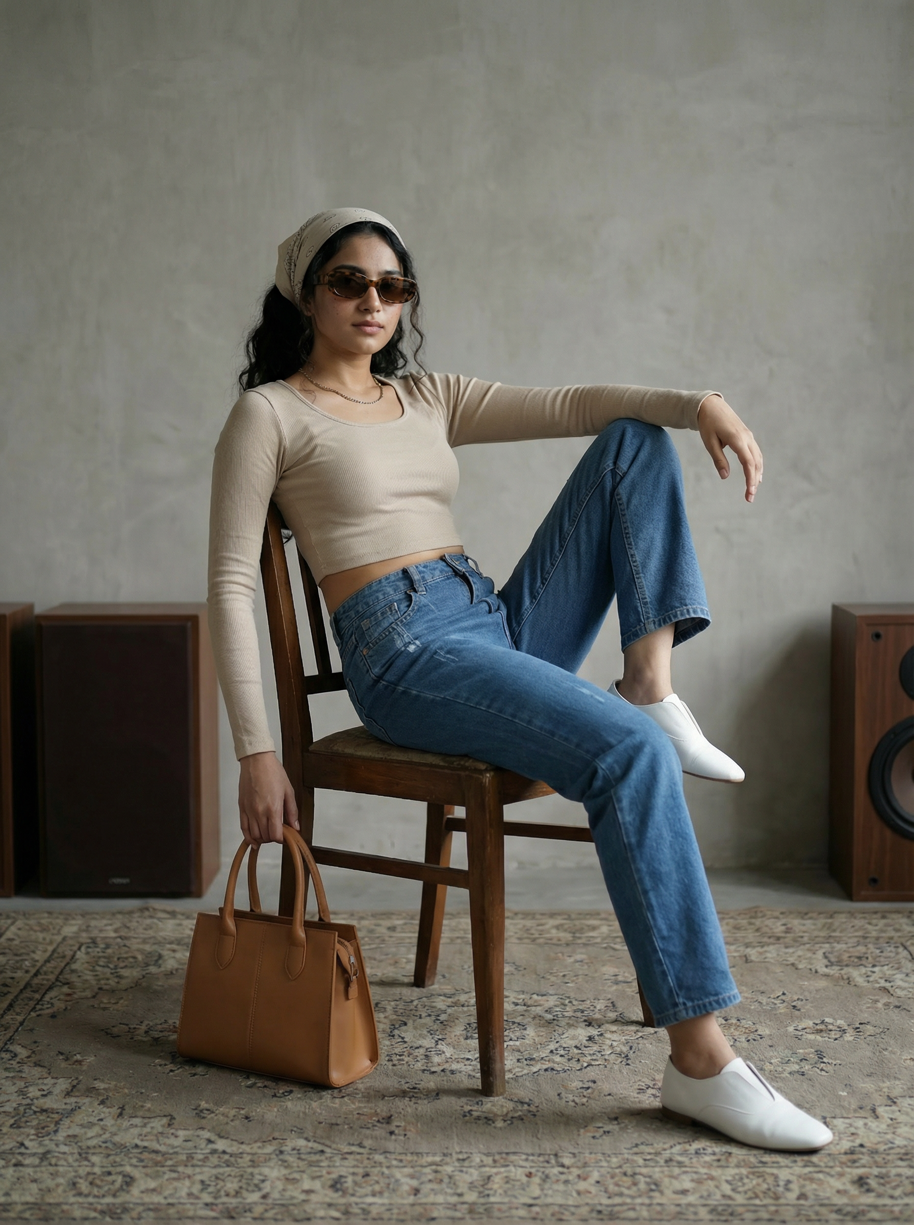 Beige Slim Fit Square Neck Women’s Crop Top