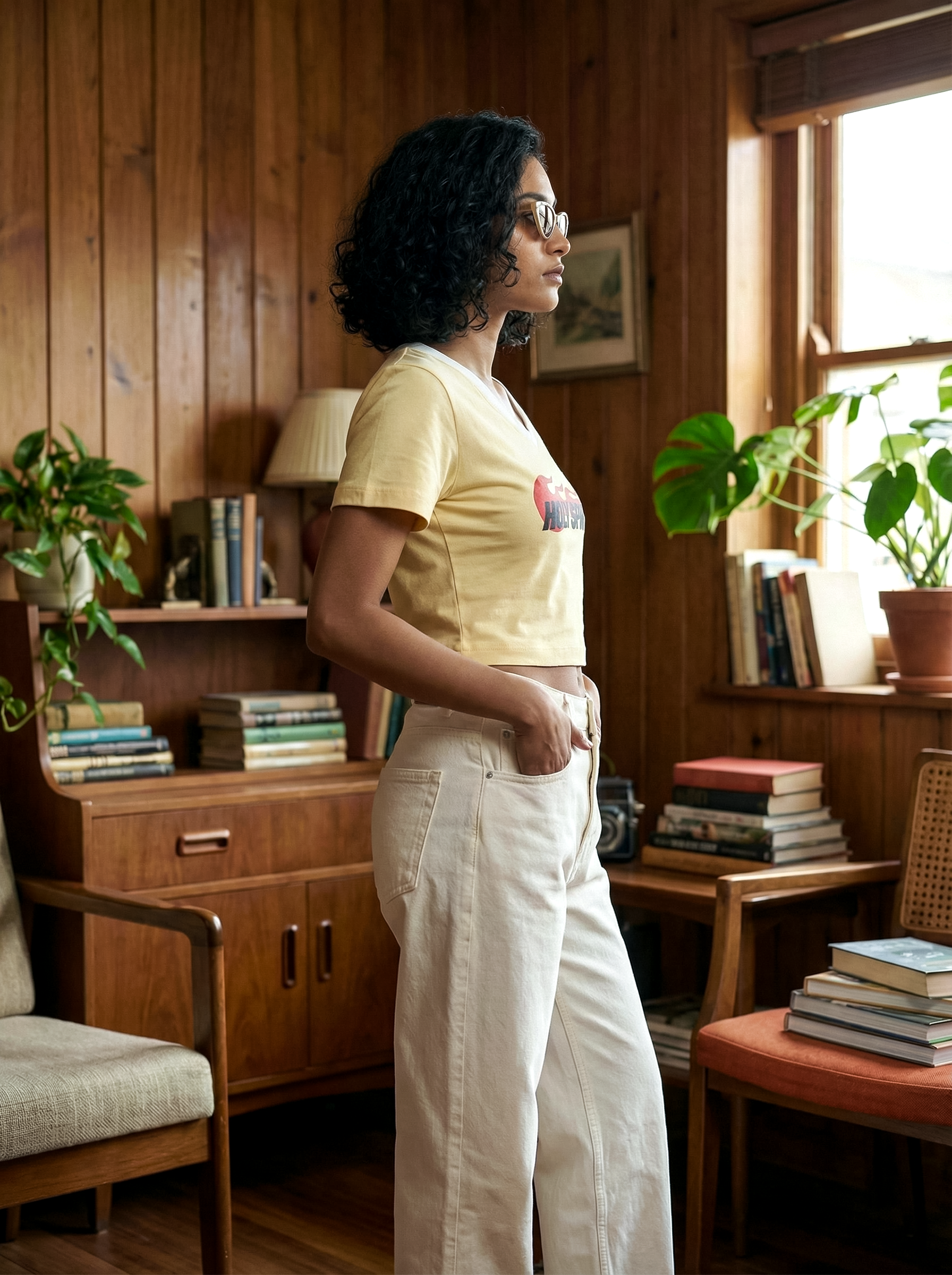 Women’s Yellow Chest Printed Crop Top