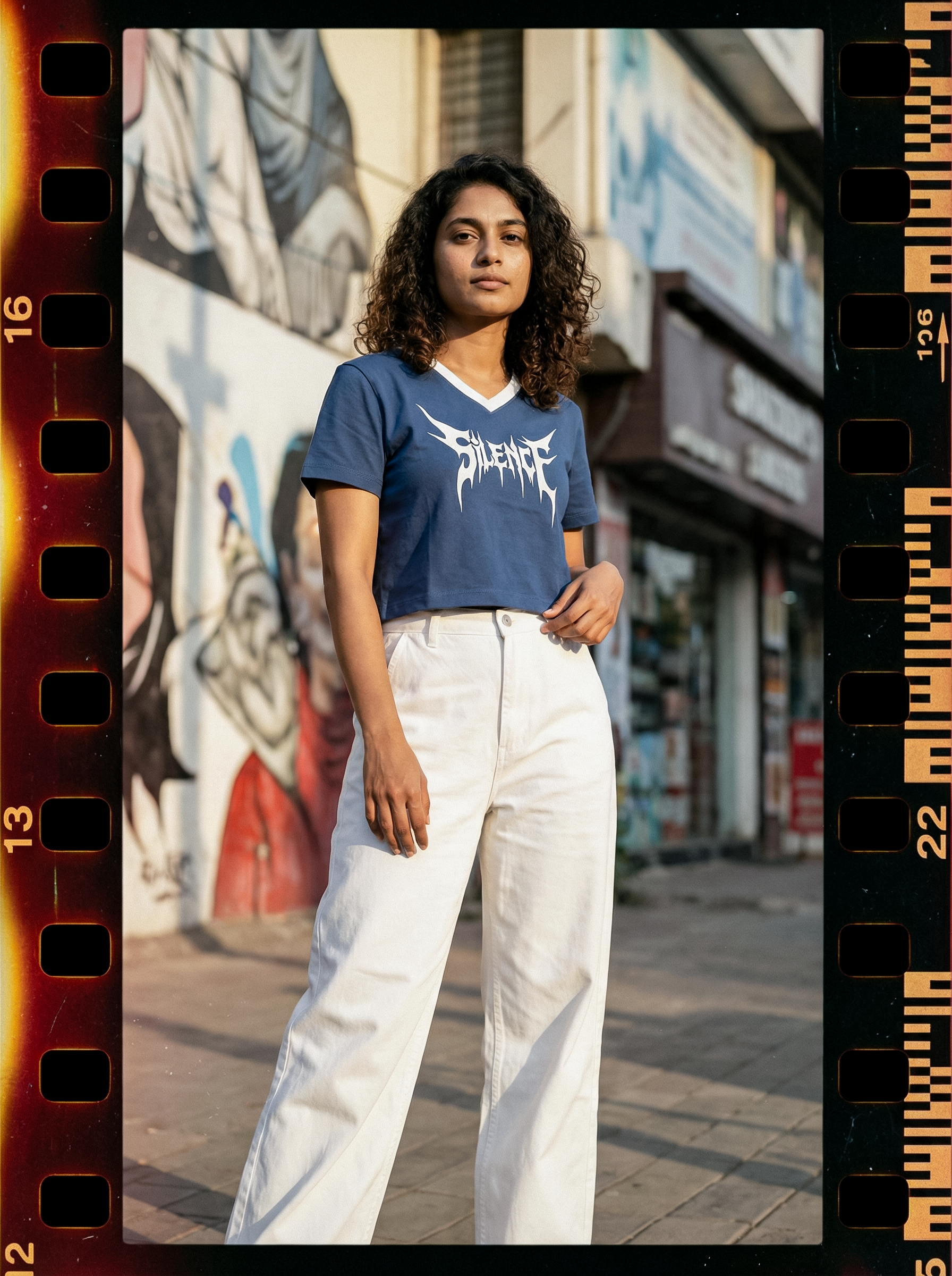 Women’s Navy Blue Chest Printed Crop Top