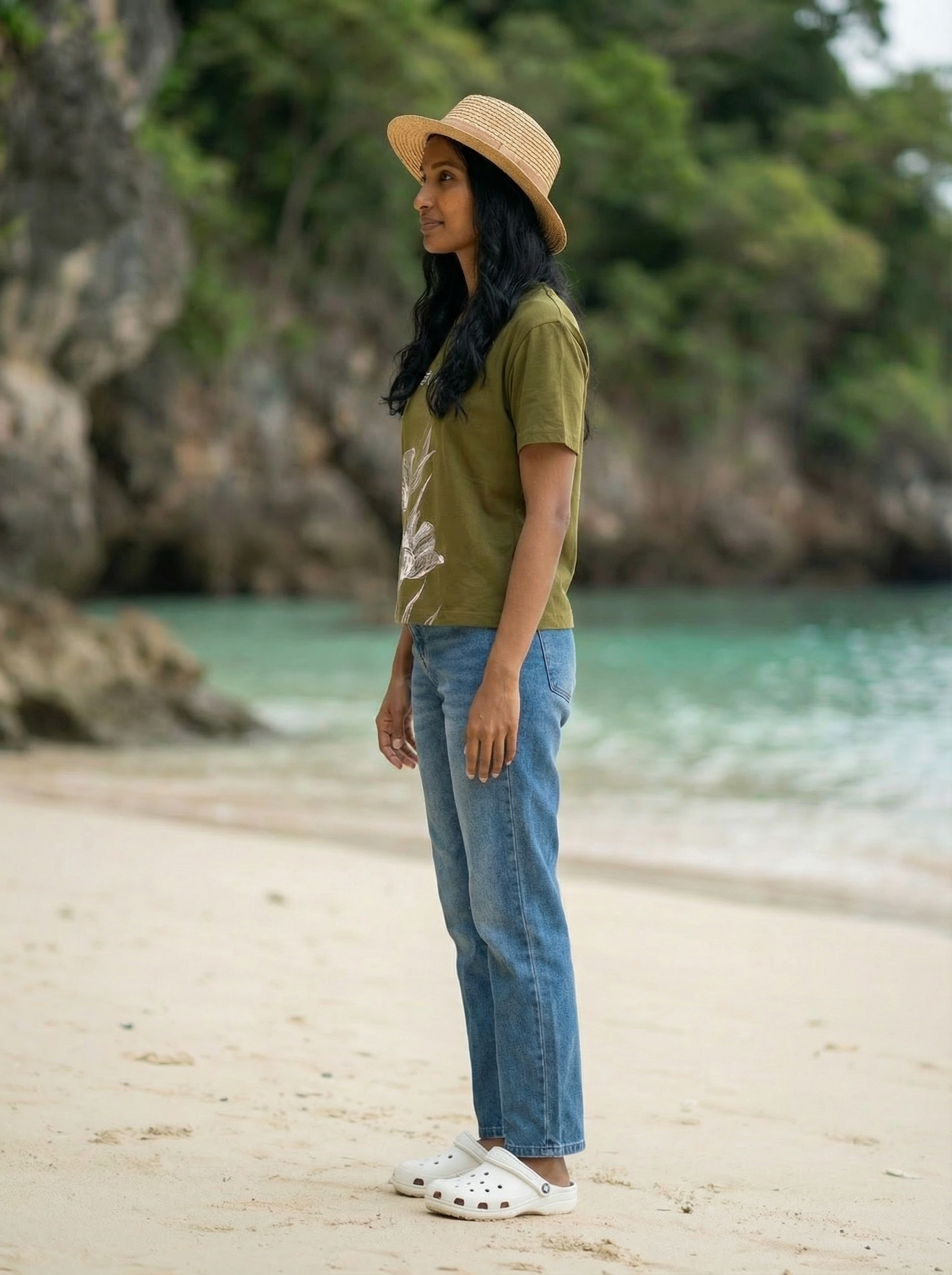 Women’s Olive Green Casual Oversized Printed T-Shirt