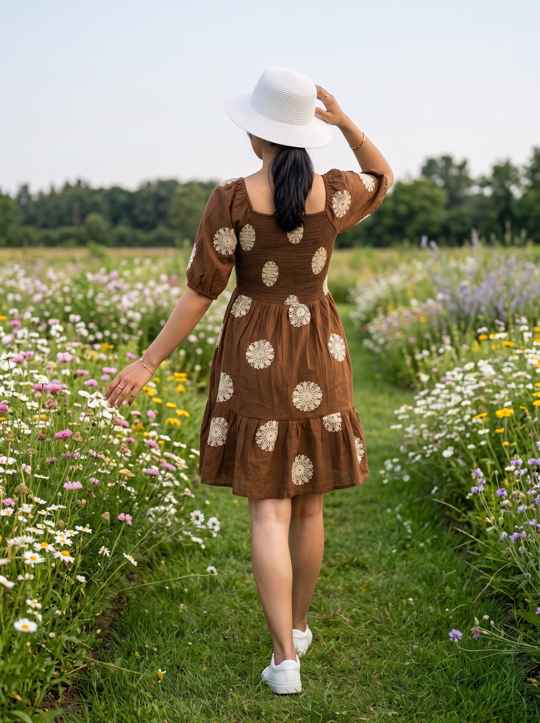 Women's Vatican Embroidered Brown Color Regular Fit Dresses