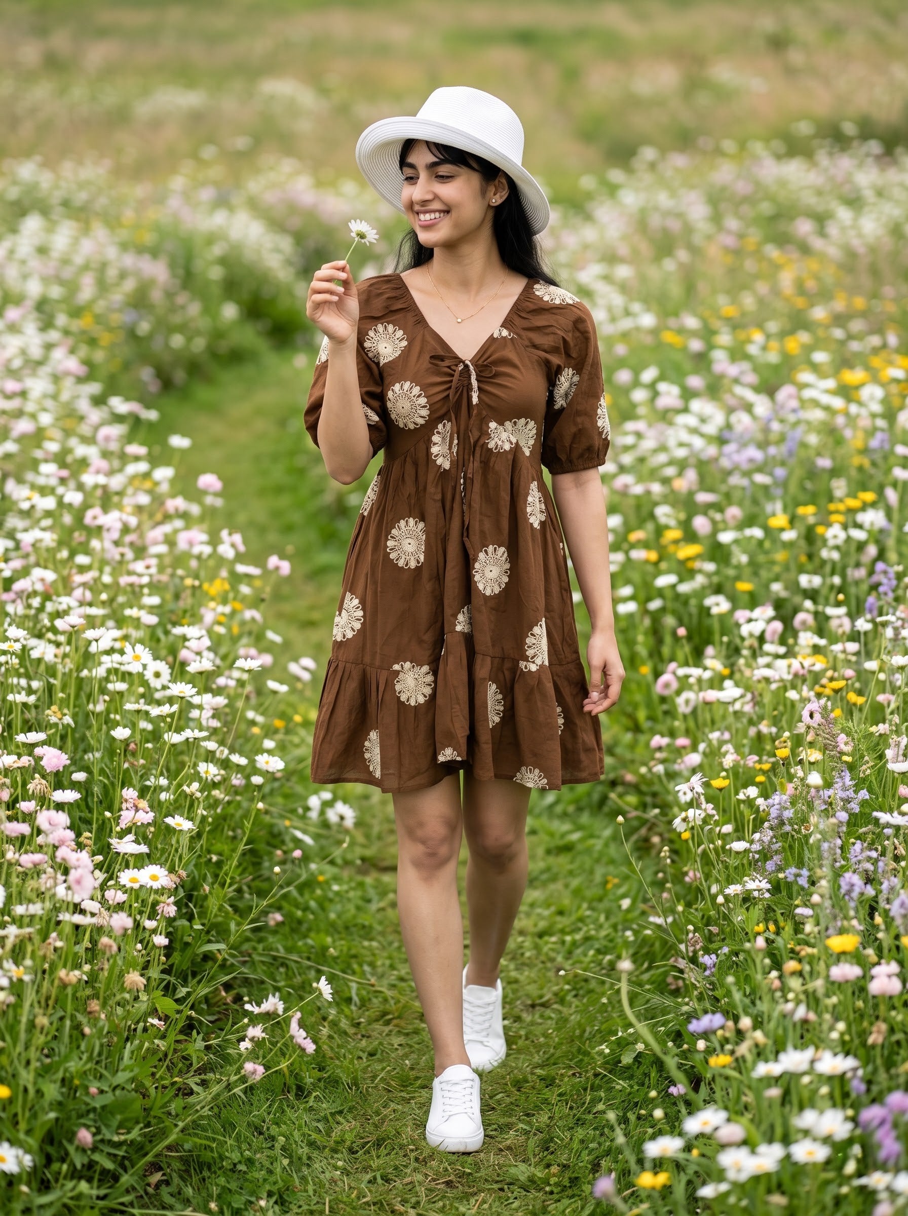Women's Vatican Embroidered Brown Color Regular Fit Dresses