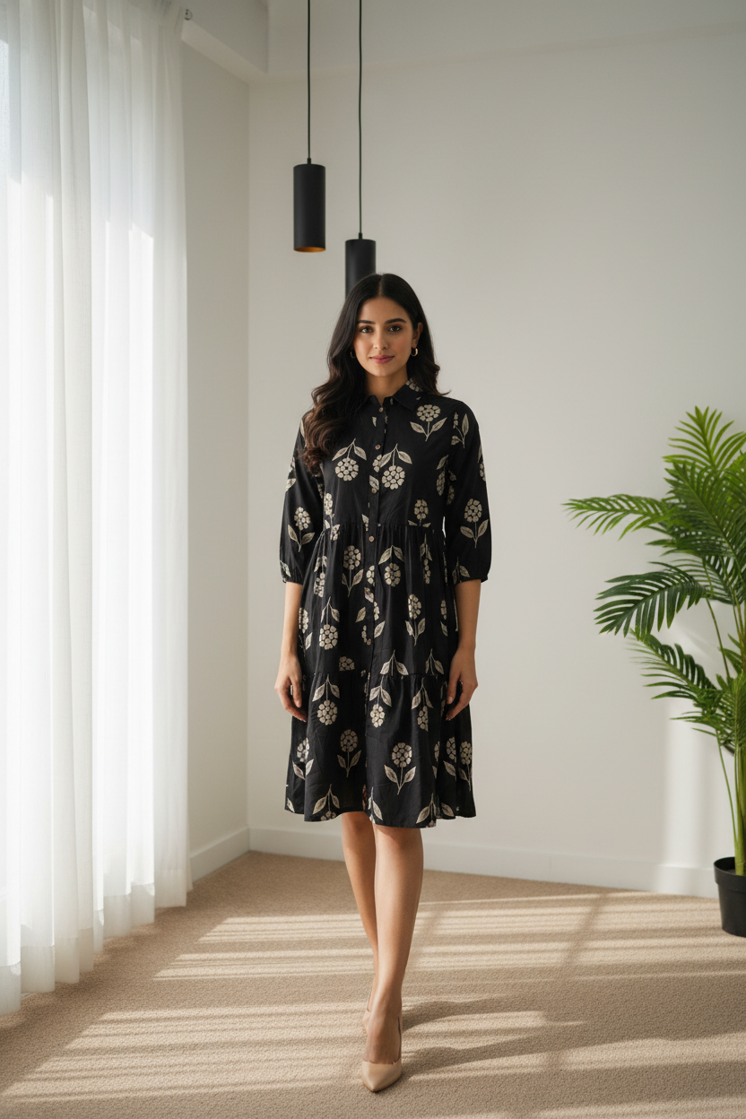 Black Tyred Collar Neck Women’s Dresses