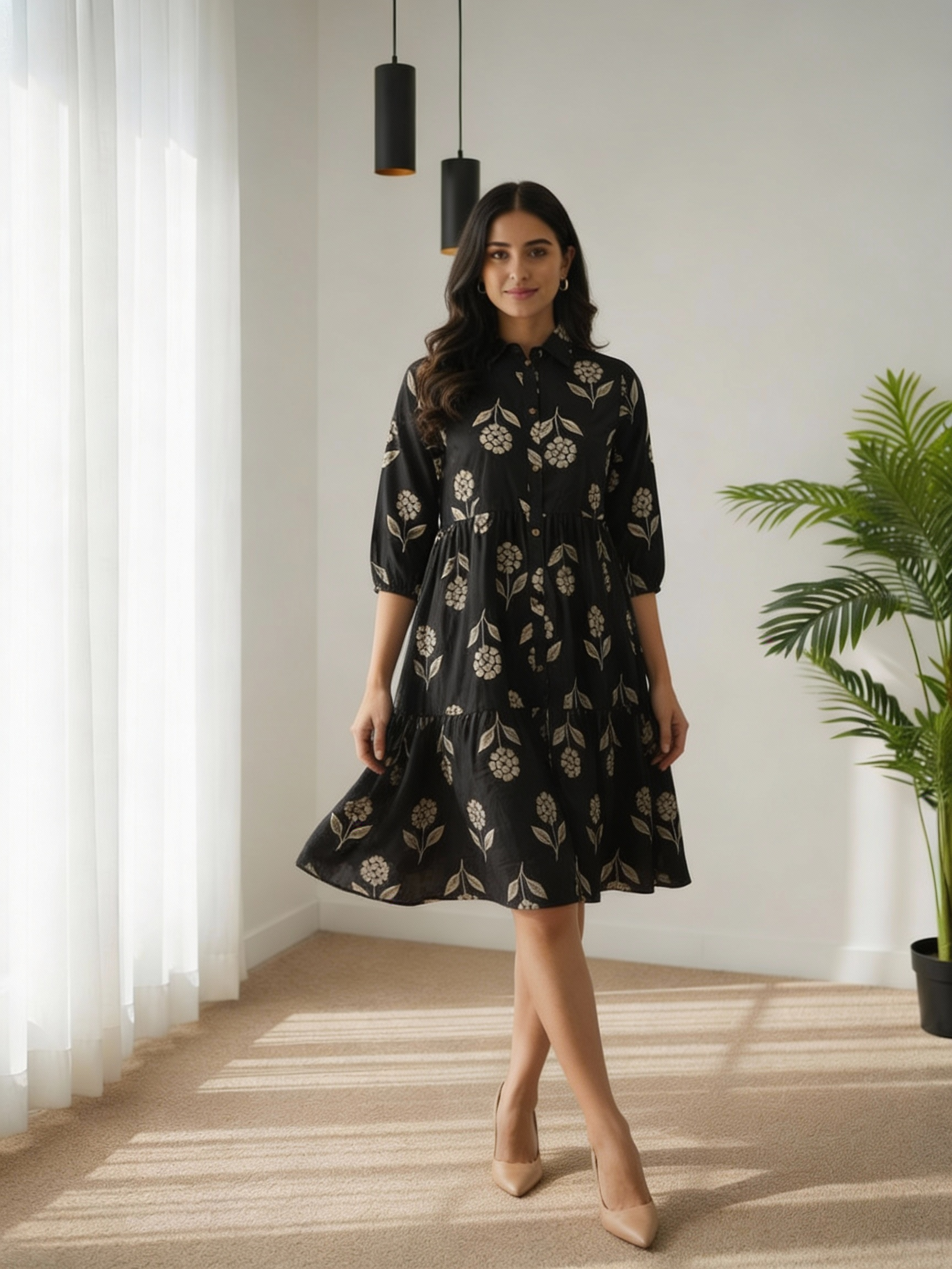 Black Tyred Collar Neck Women’s Dresses