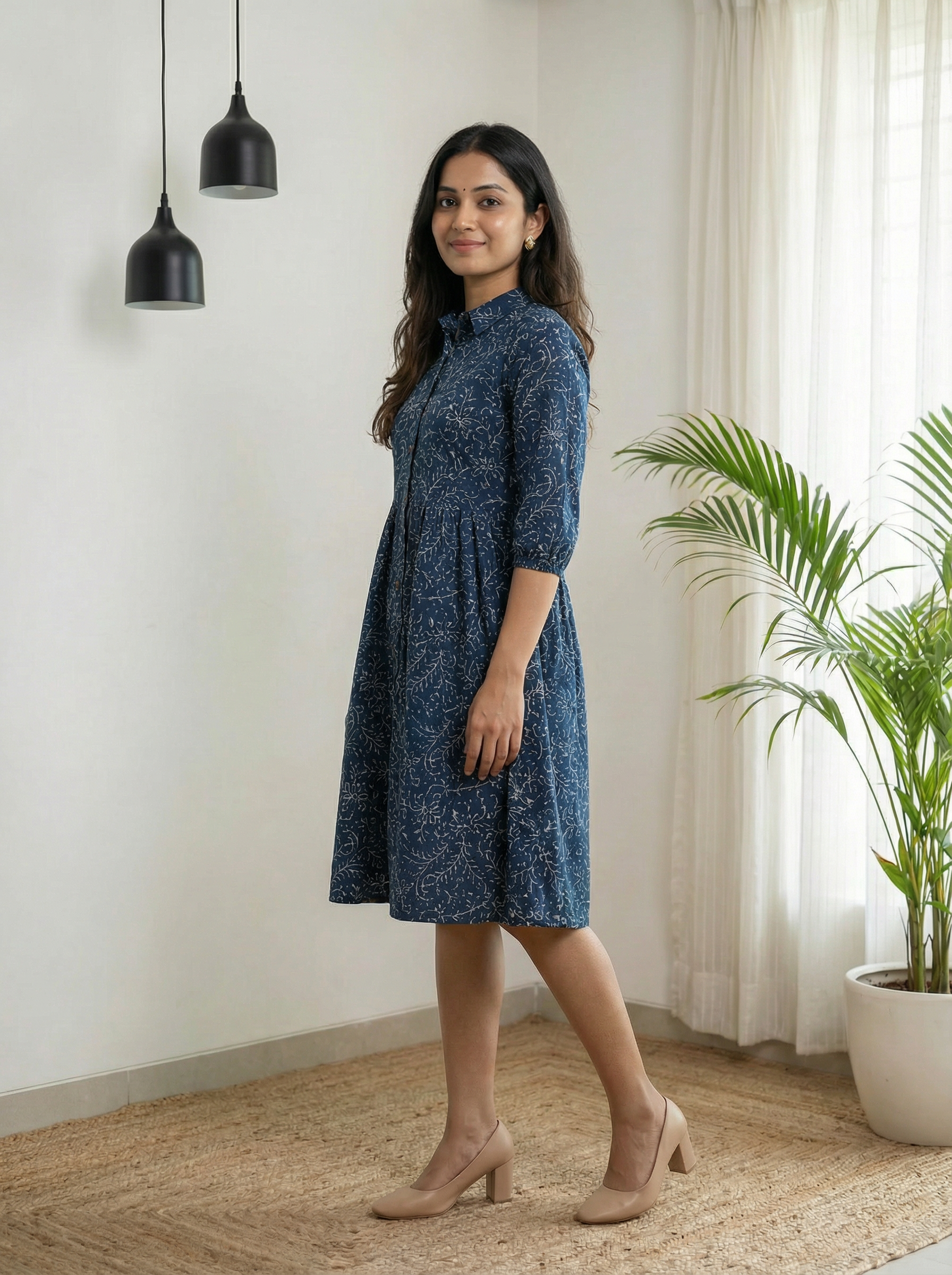 Indigo Blue Tyred Collar Neck Women’s Dresses