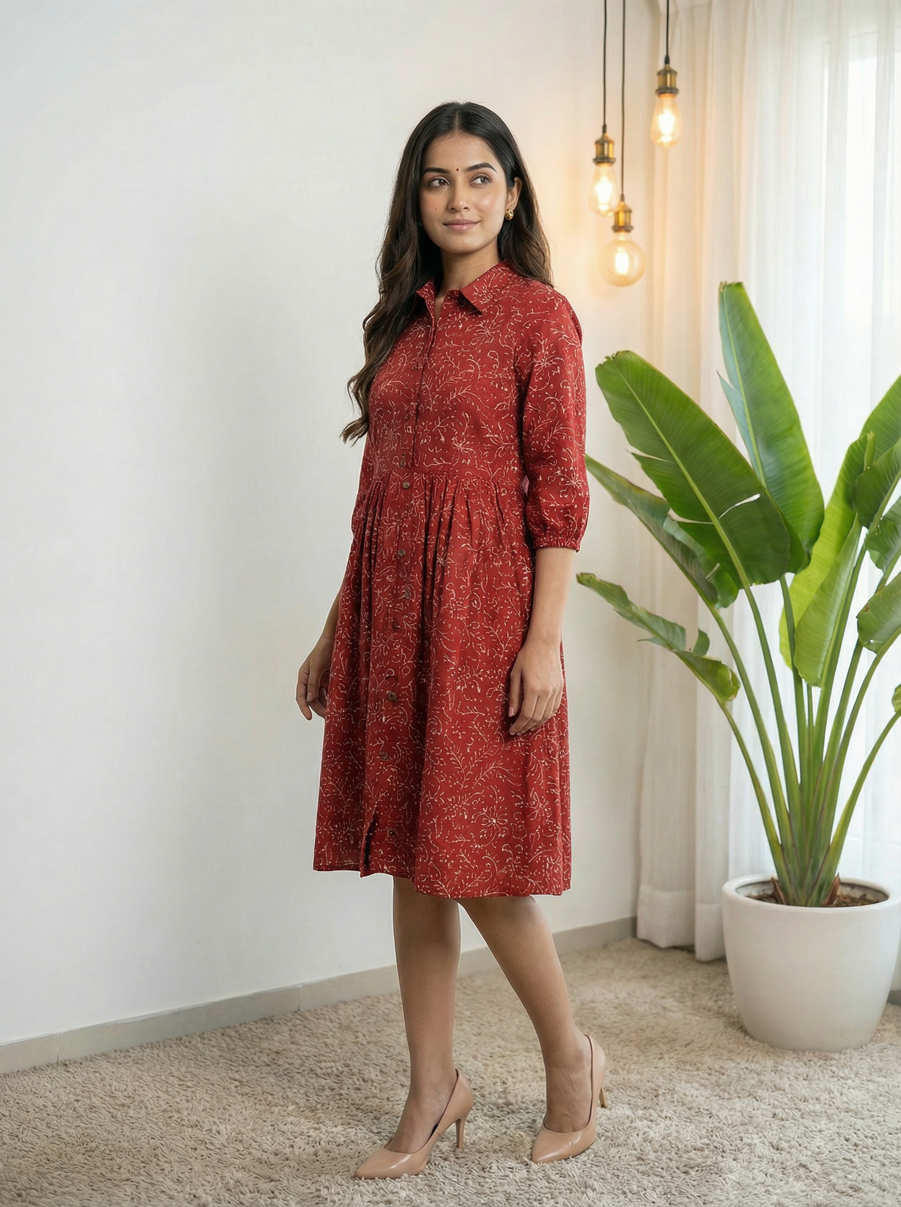 Maroon Tyred Collar Neck Women’s Dresses