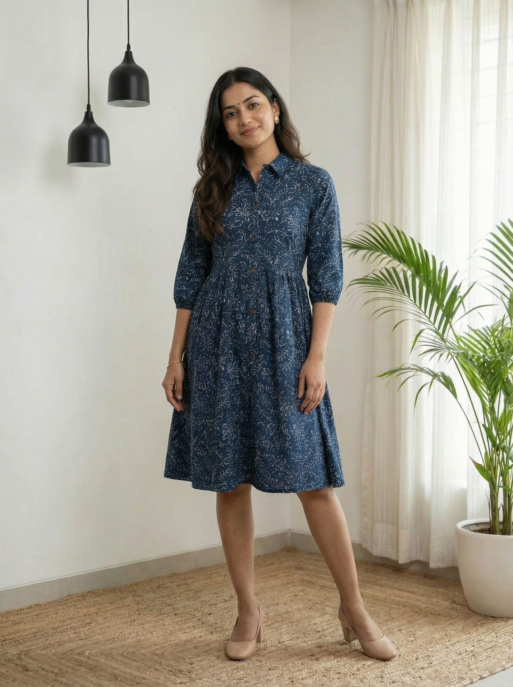 Indigo Blue Tyred Collar Neck Women’s Dresses