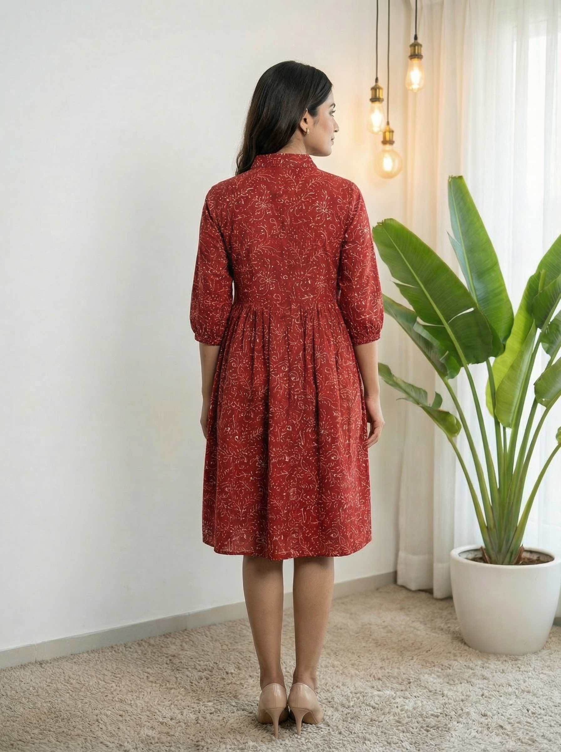 Maroon Tyred Collar Neck Women’s Dresses