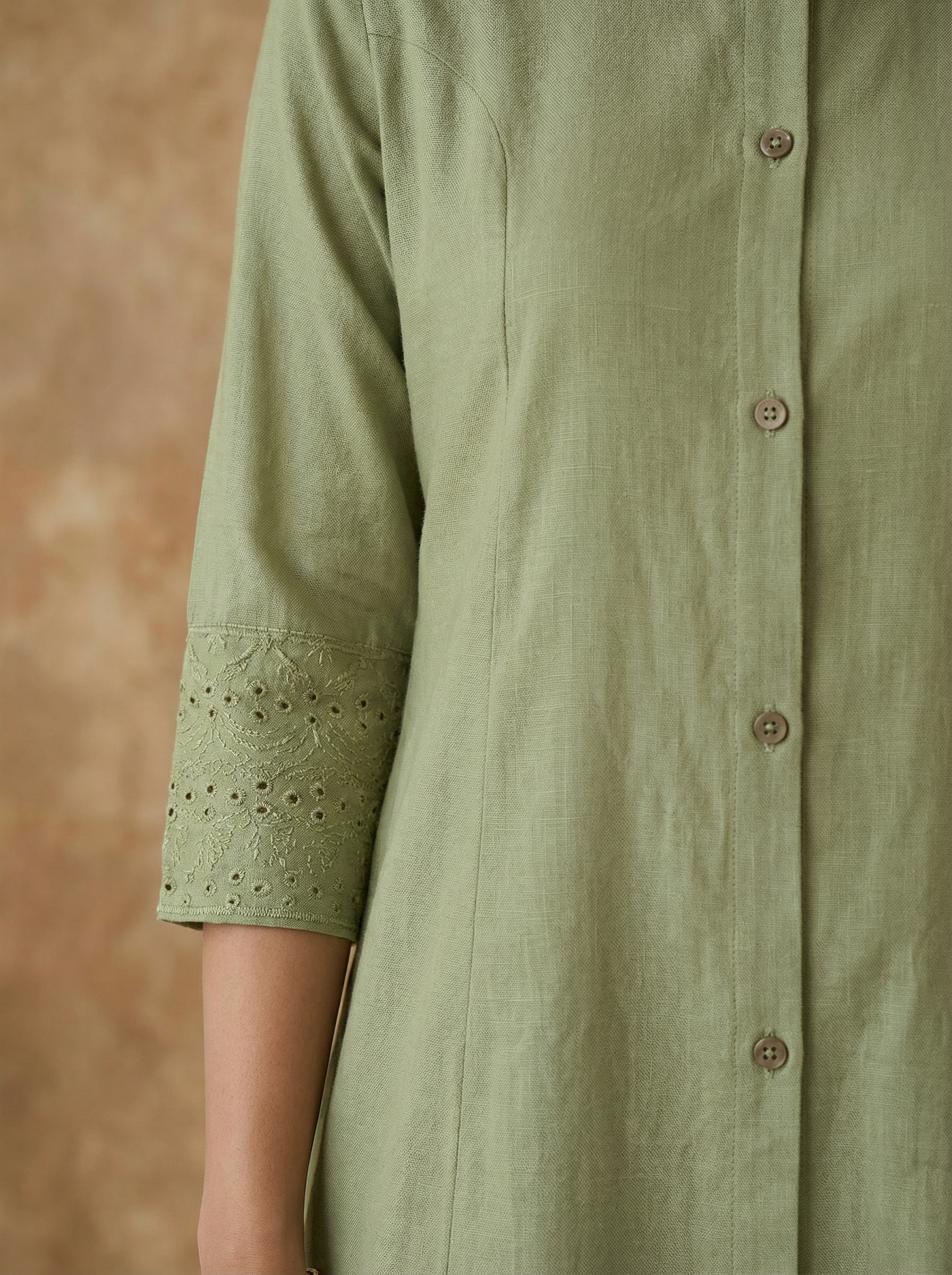 Green Flex Cotton A-Line Kurti with Mandarin Collar
