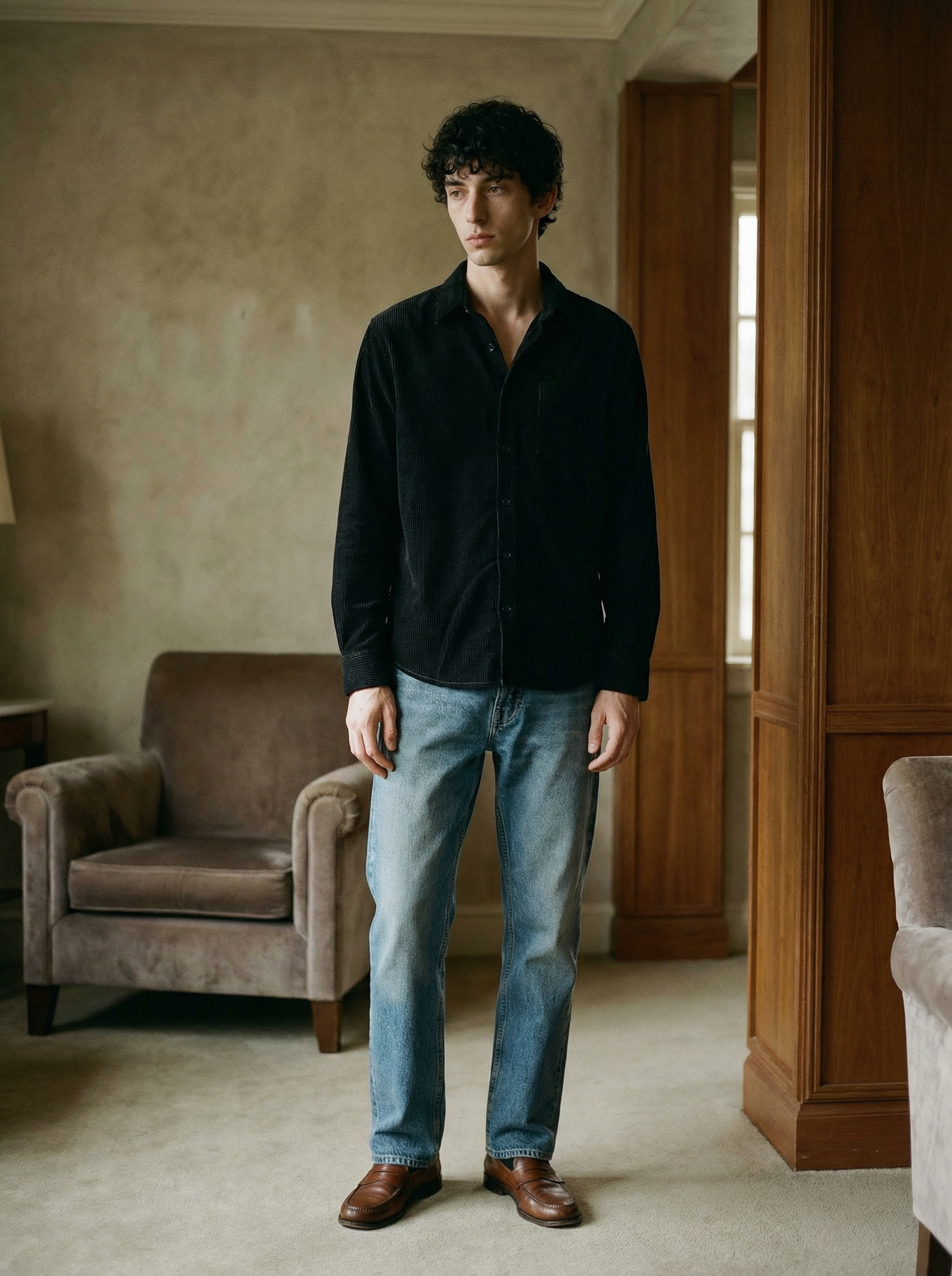 Grey Corduroy Relax Fit Full Sleeve Shirt