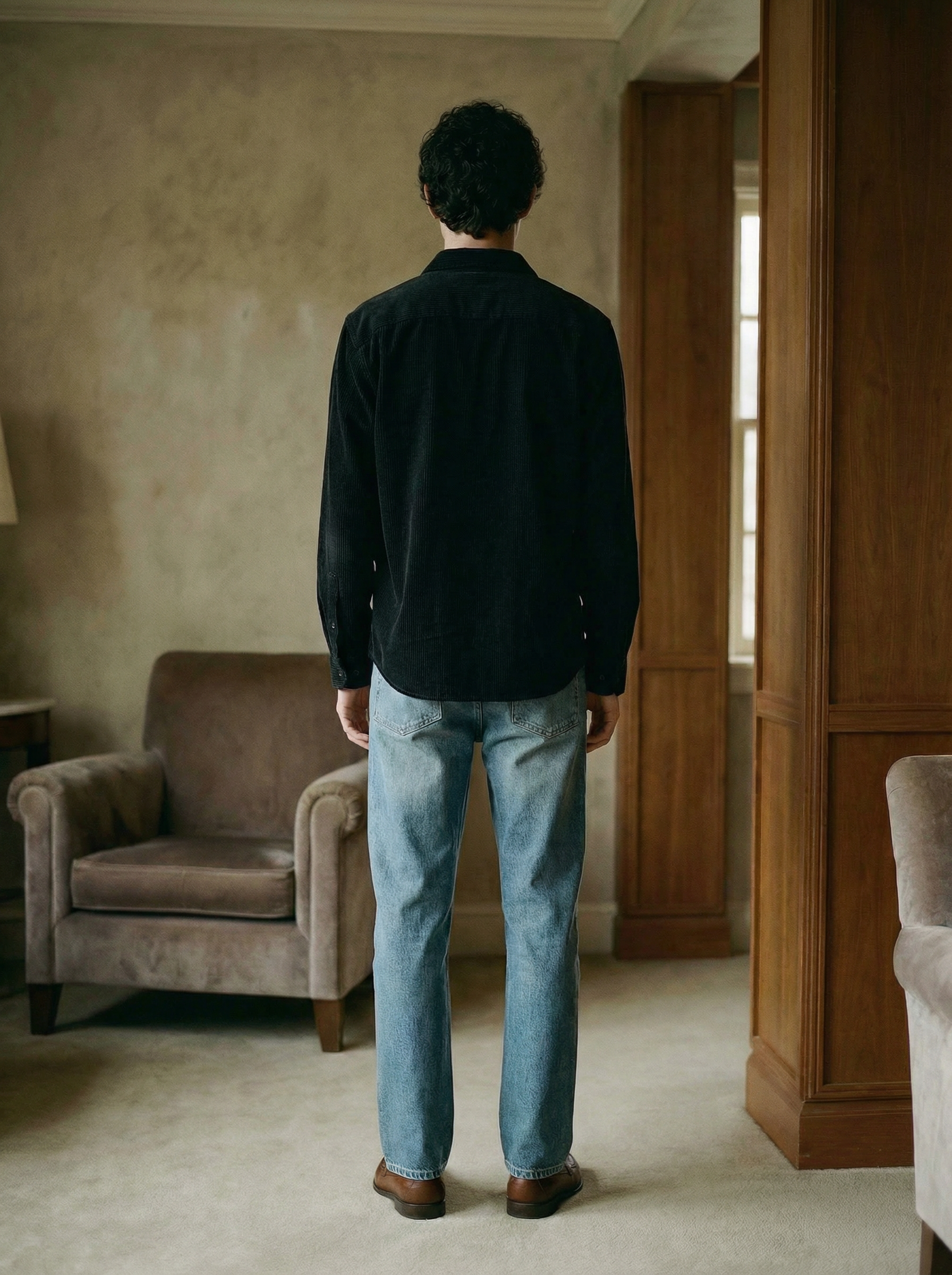 Grey Corduroy Relax Fit Full Sleeve Shirt