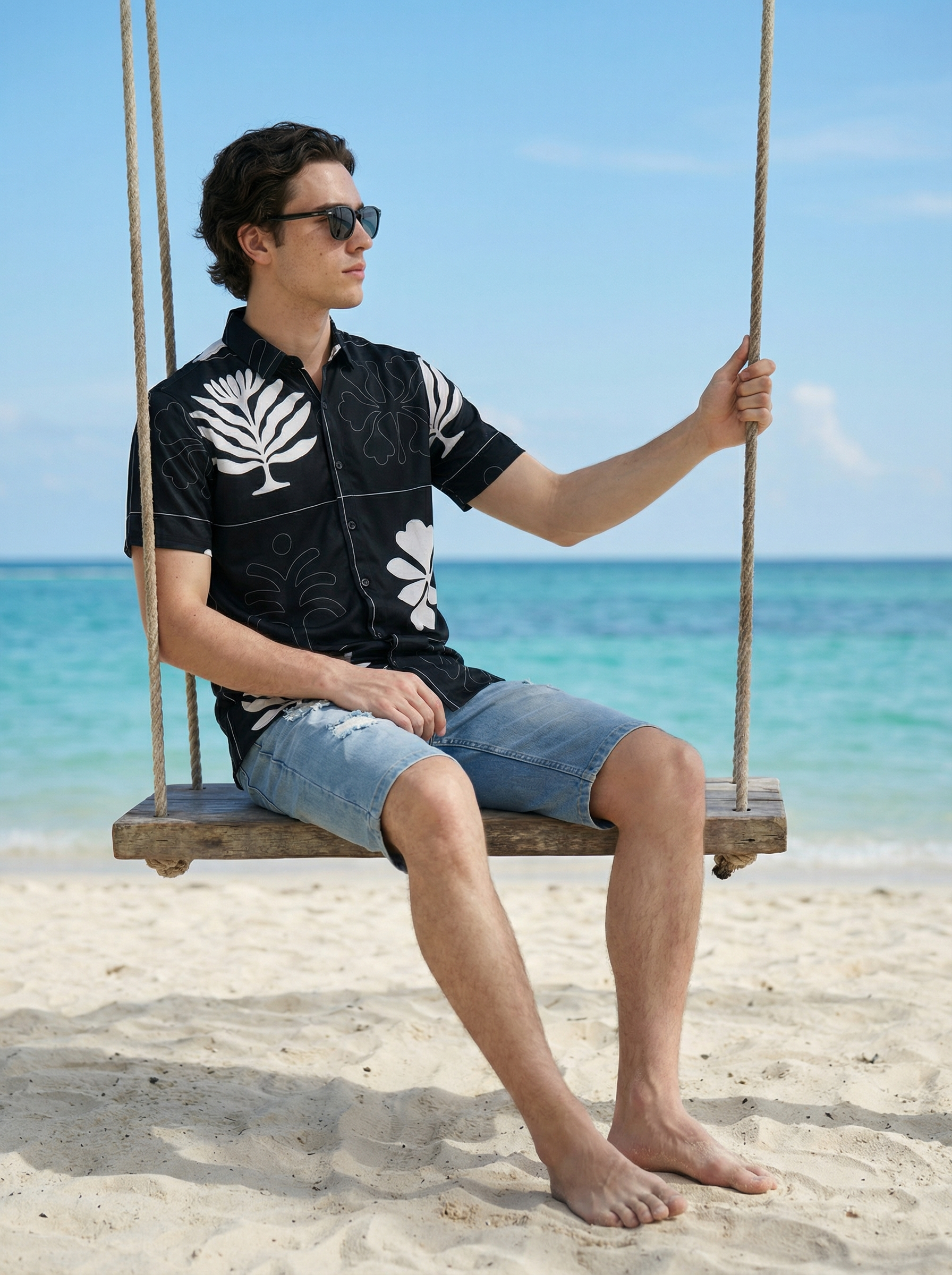 Men’s Printed Black Knit Regular Fit Shirt