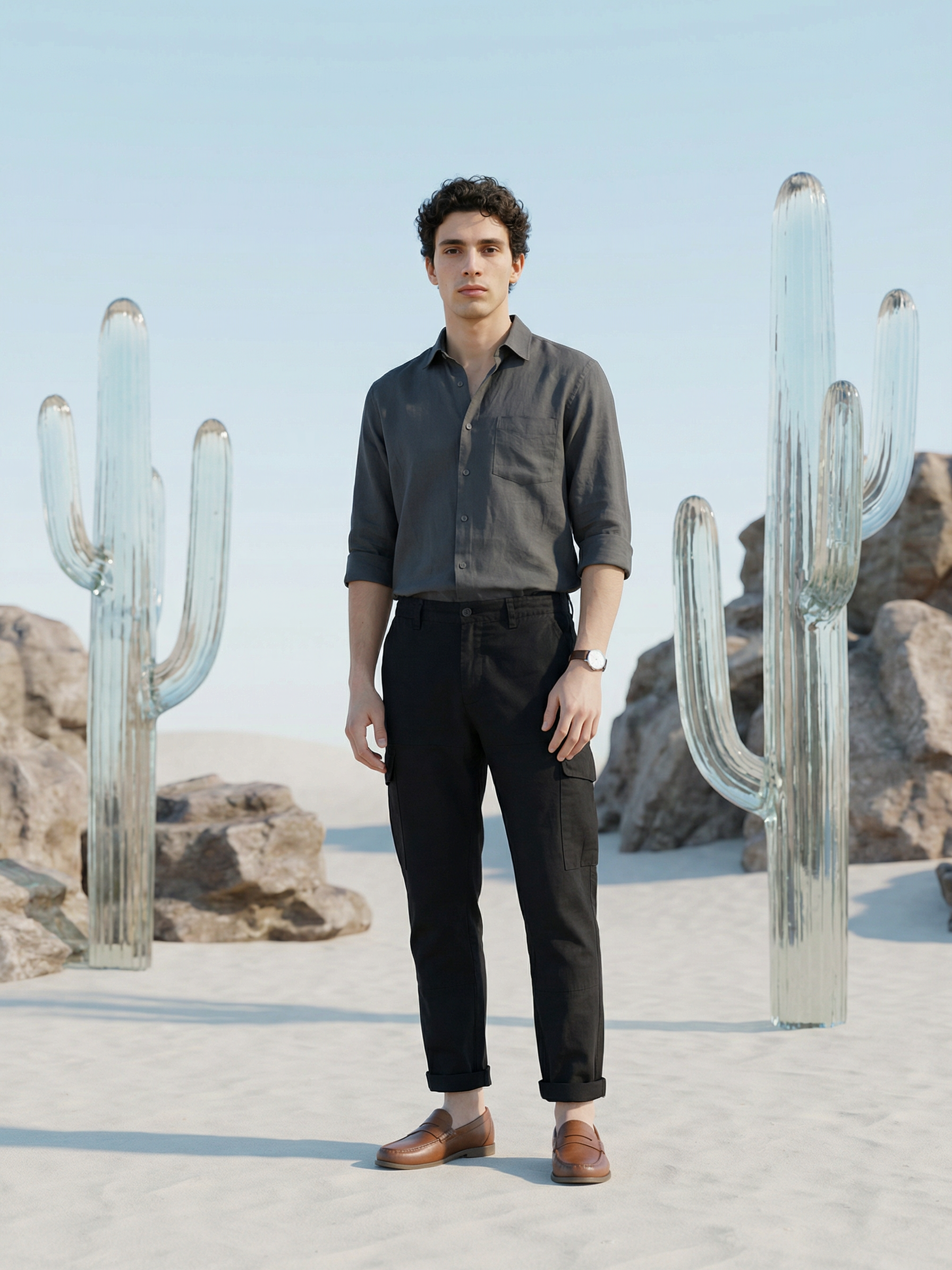 Men’s Black Linen Plain Cargo