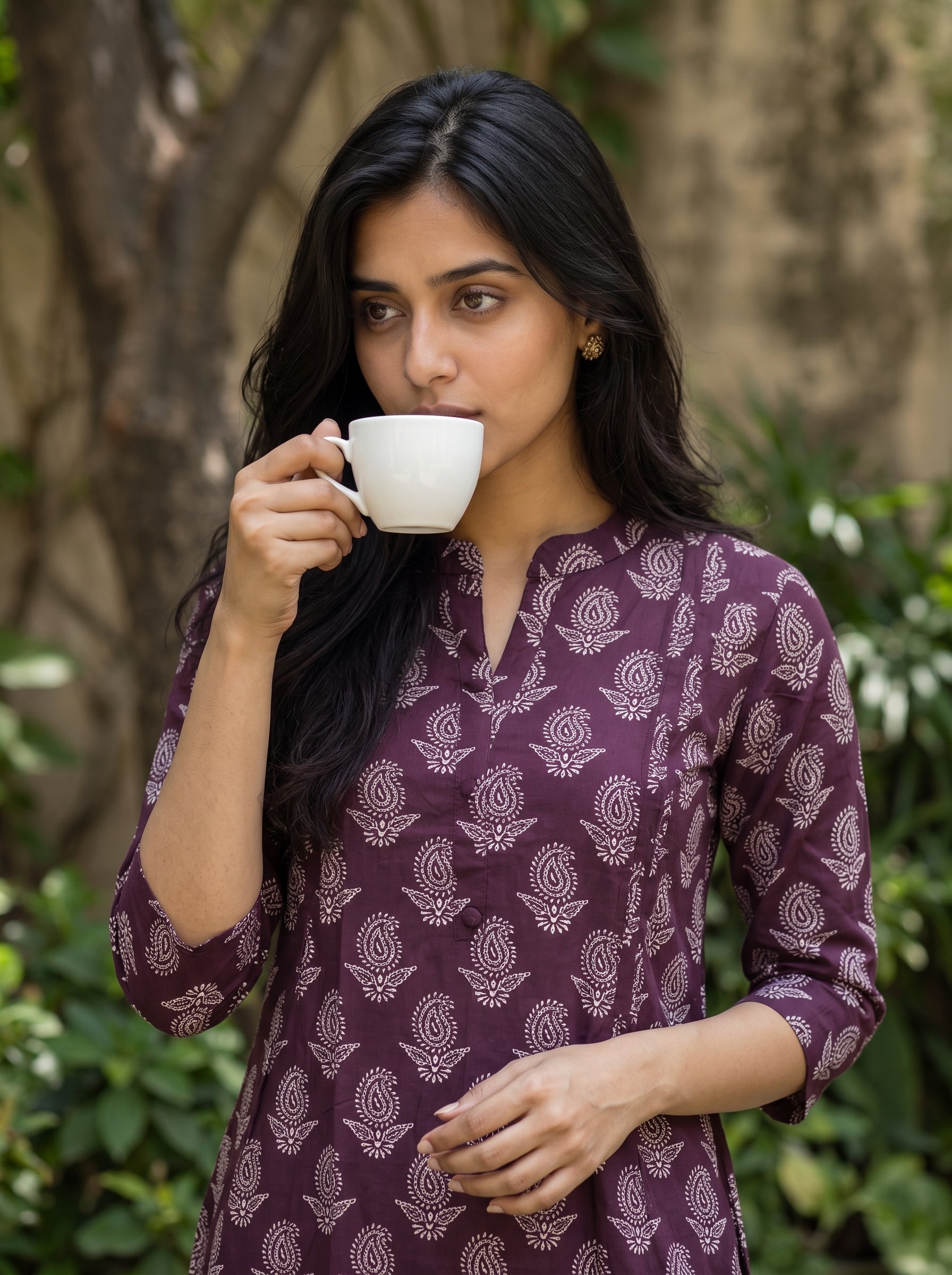 Women's Cotton Wine Regular Fit Kurti