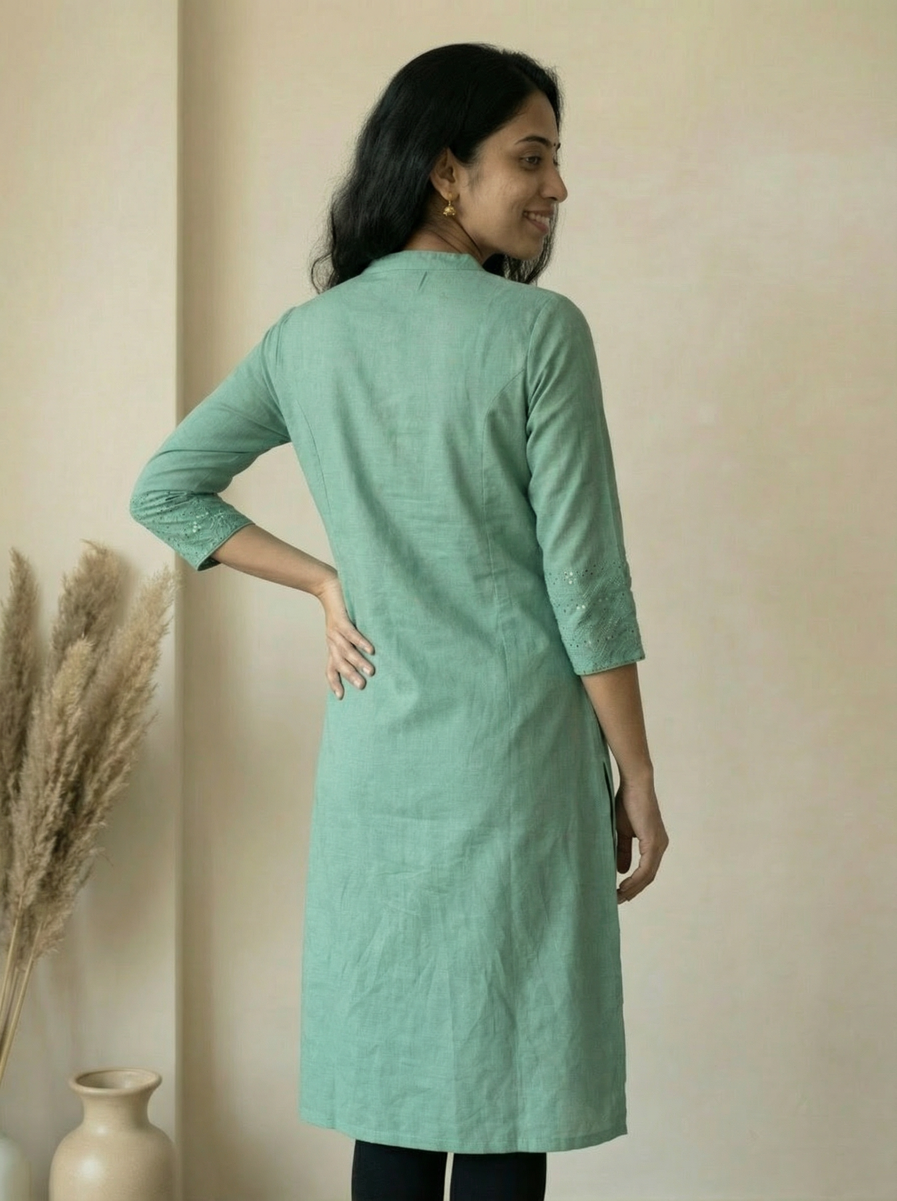 Rama Flex Cotton A-Line Kurti with Mandarin Collar