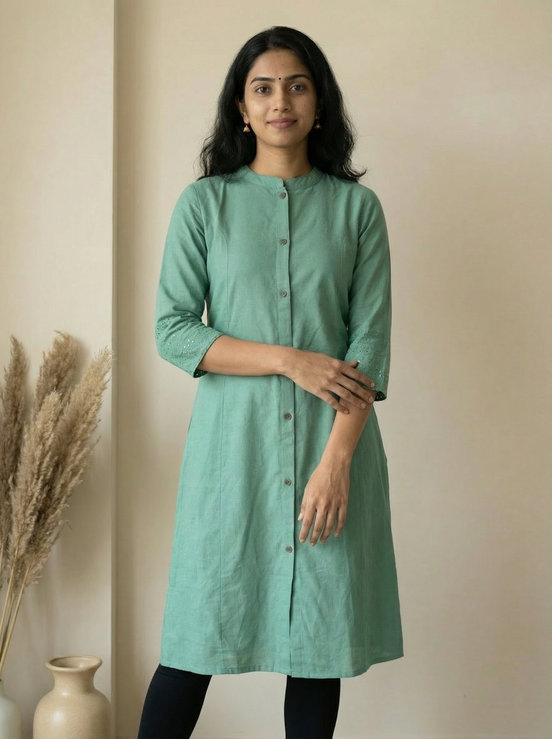Rama Flex Cotton A-Line Kurti with Mandarin Collar