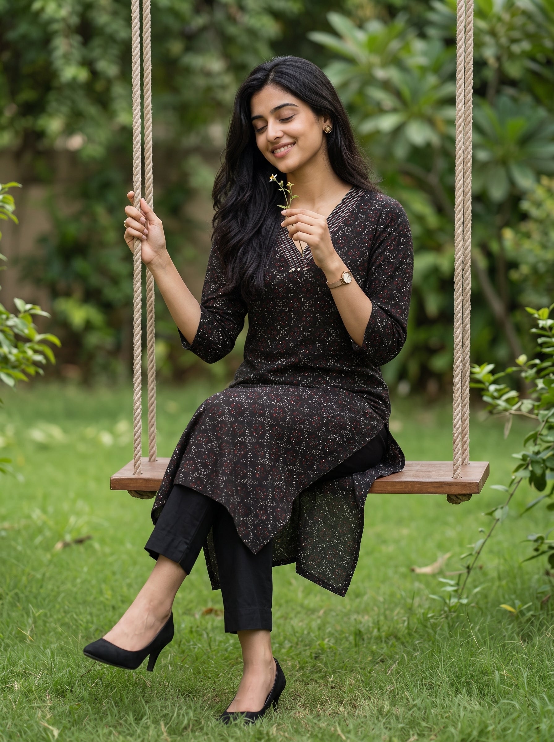 Women's Cotton Black Regular Fit Kurti