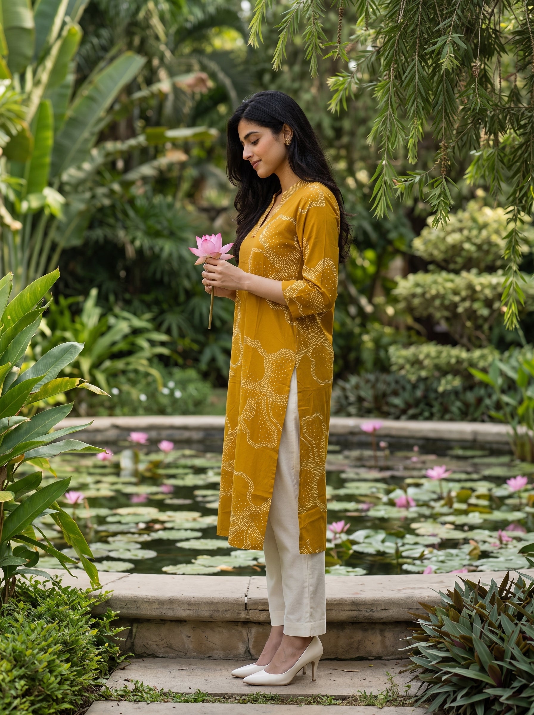 Women's Cotton Yellow Regular Fit Kurti