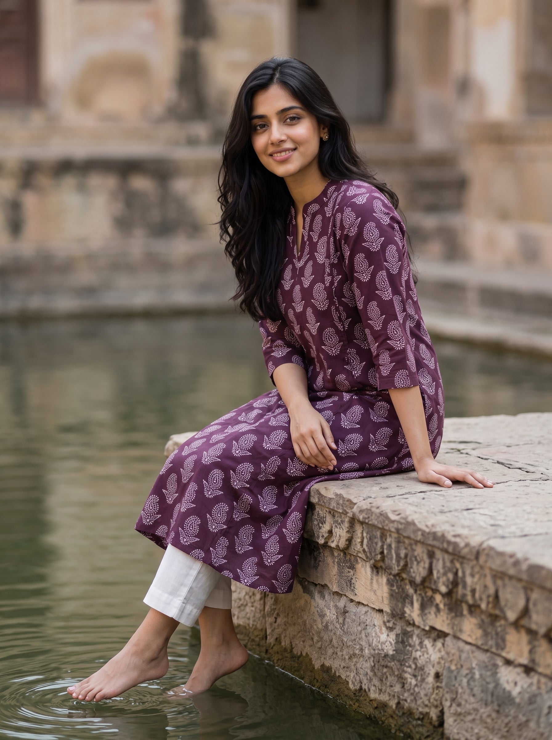 Women's Cotton Wine Regular Fit Kurti