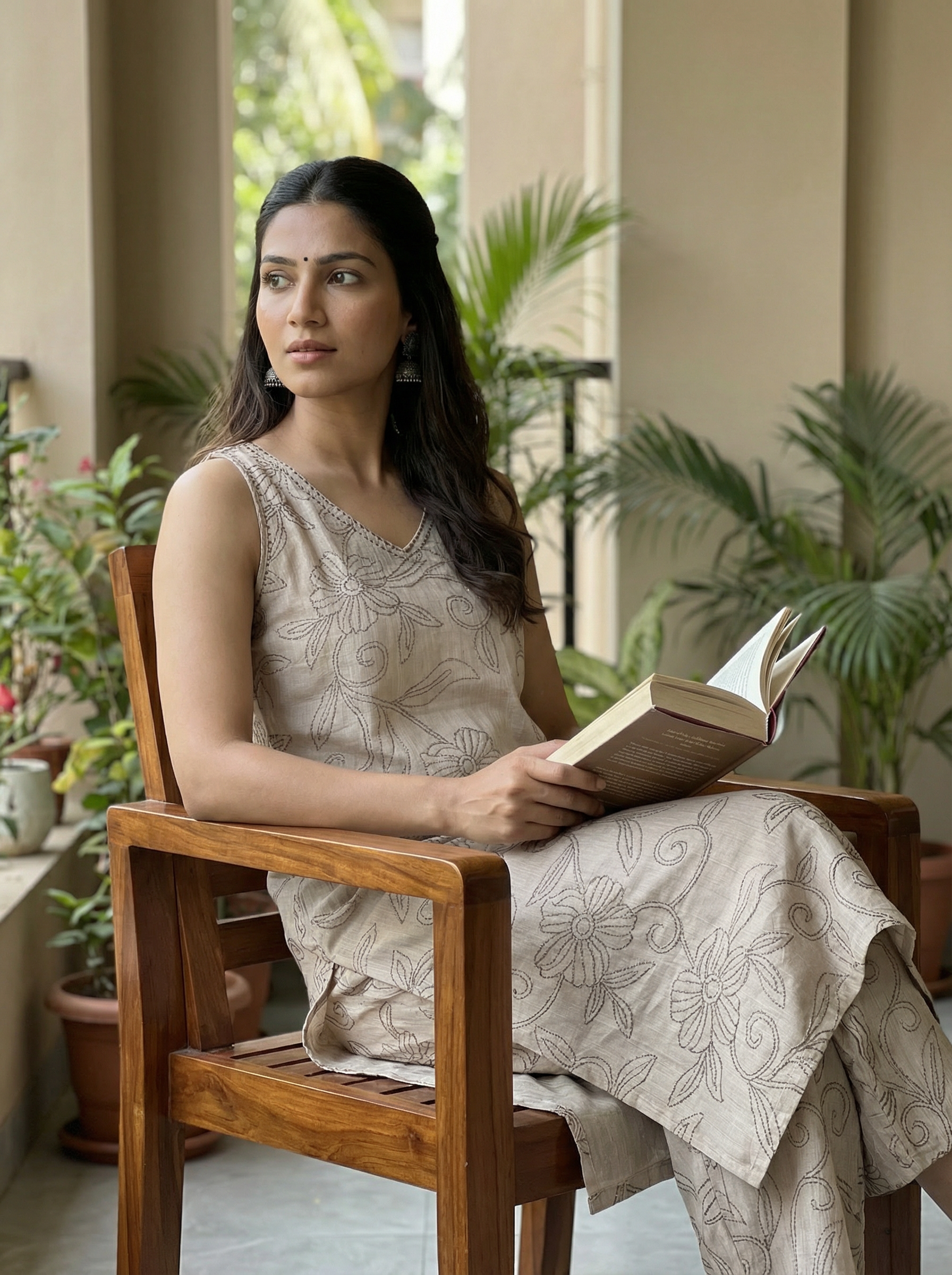 Women’s Vatican Print Kurti Palazzo Set with Thread Work