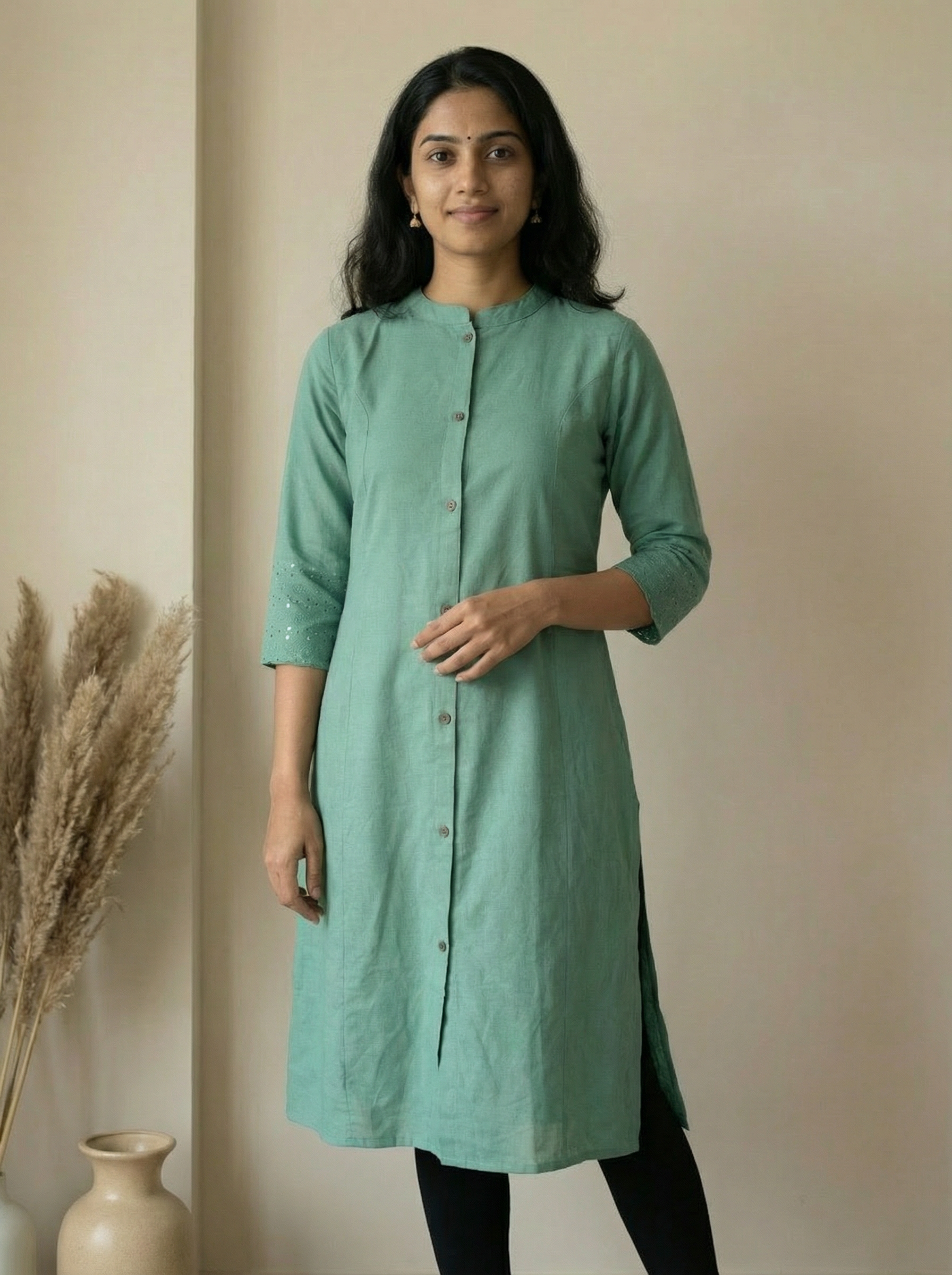 Rama Flex Cotton A-Line Kurti with Mandarin Collar