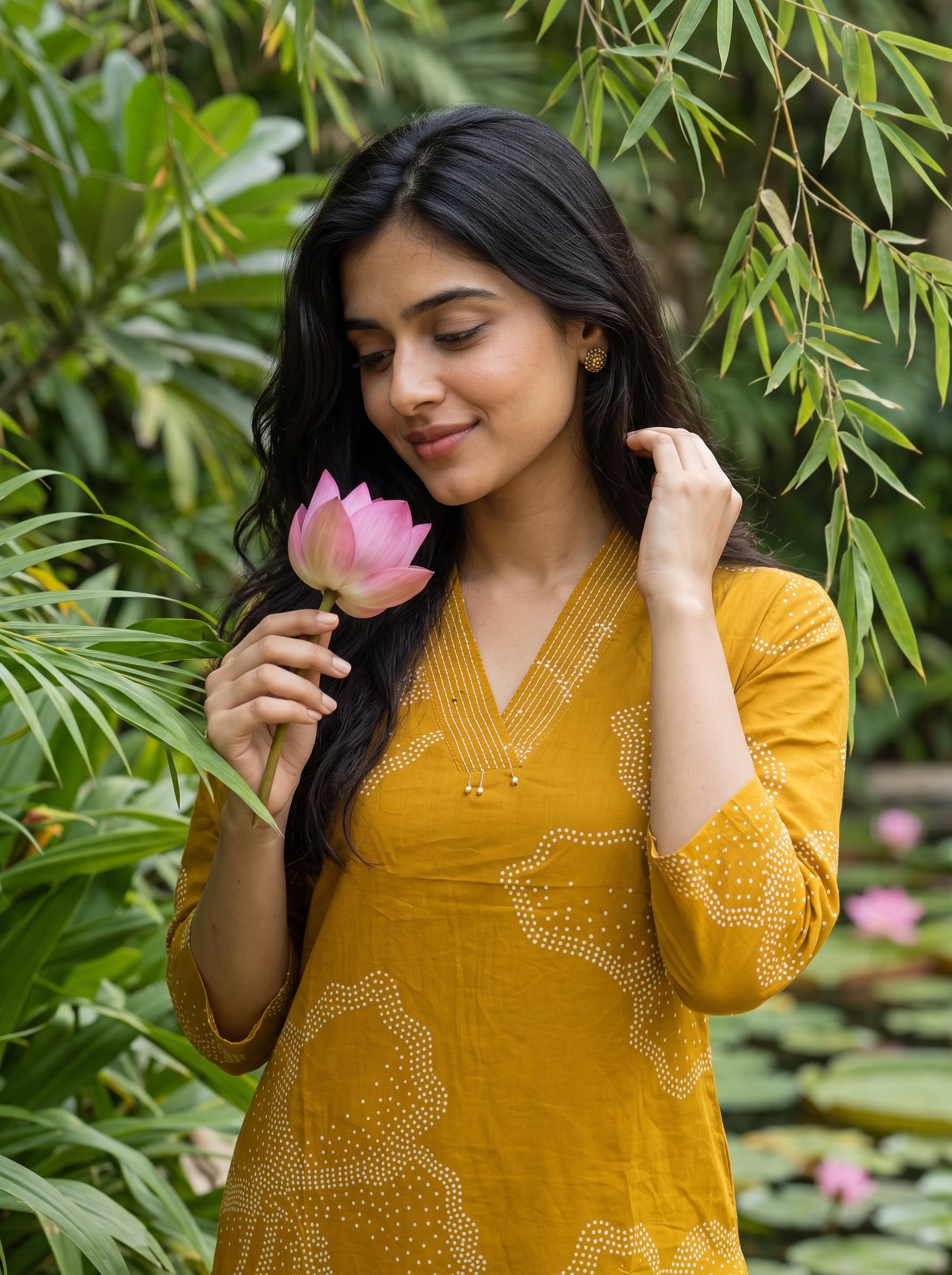 Women's Cotton Yellow Regular Fit Kurti
